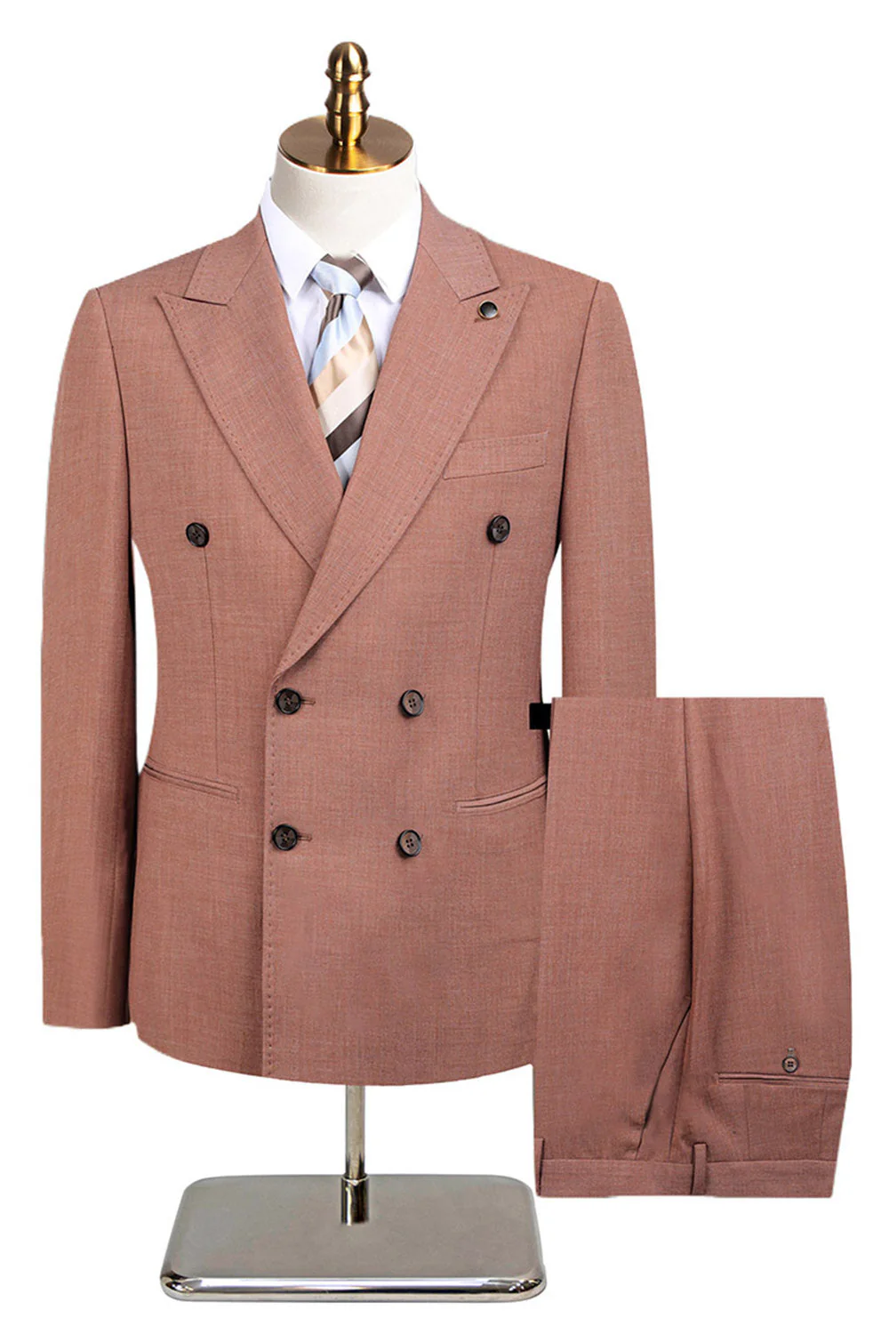Grey Green 2 Piece Double Breasted Peak Lapel Men's Formal Suits - Image 10