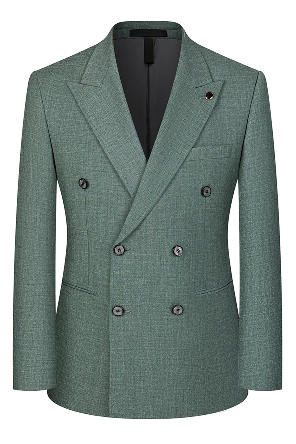 Grey Green 2 Piece Double Breasted Peak Lapel Men's Formal Suits - Image 2