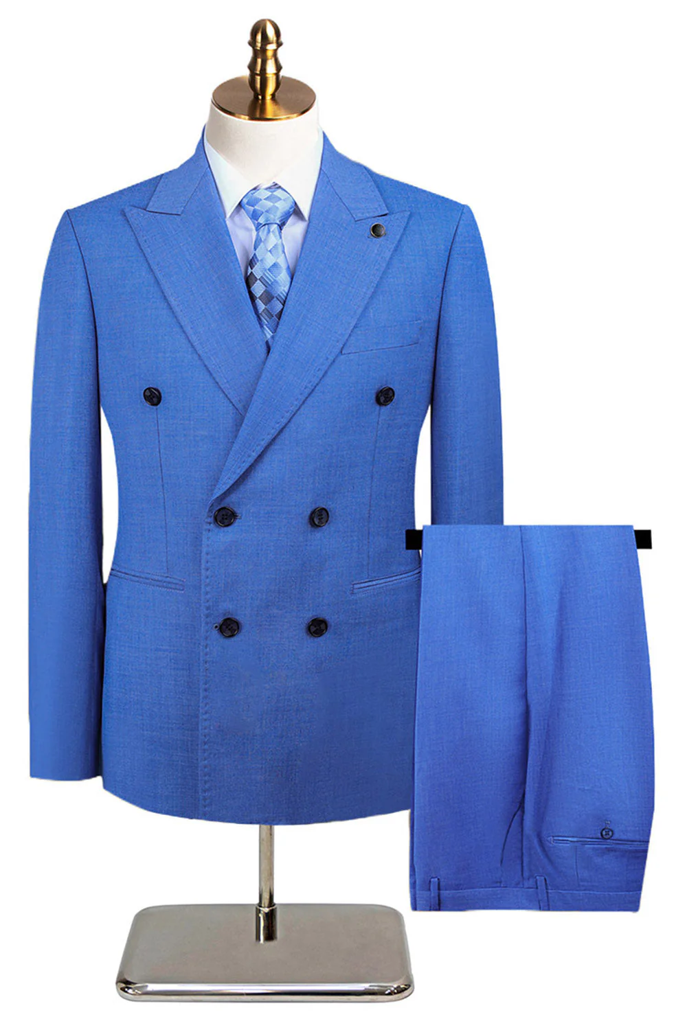 Grey Green 2 Piece Double Breasted Peak Lapel Men's Formal Suits - Image 7