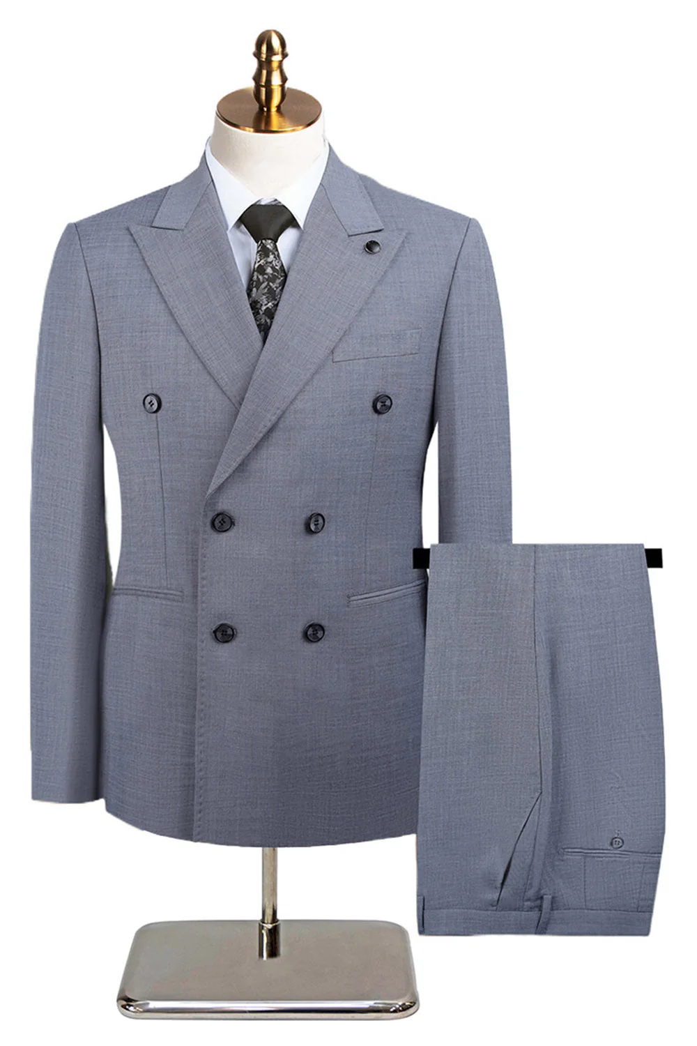 Grey Green 2 Piece Double Breasted Peak Lapel Men's Formal Suits - Image 8