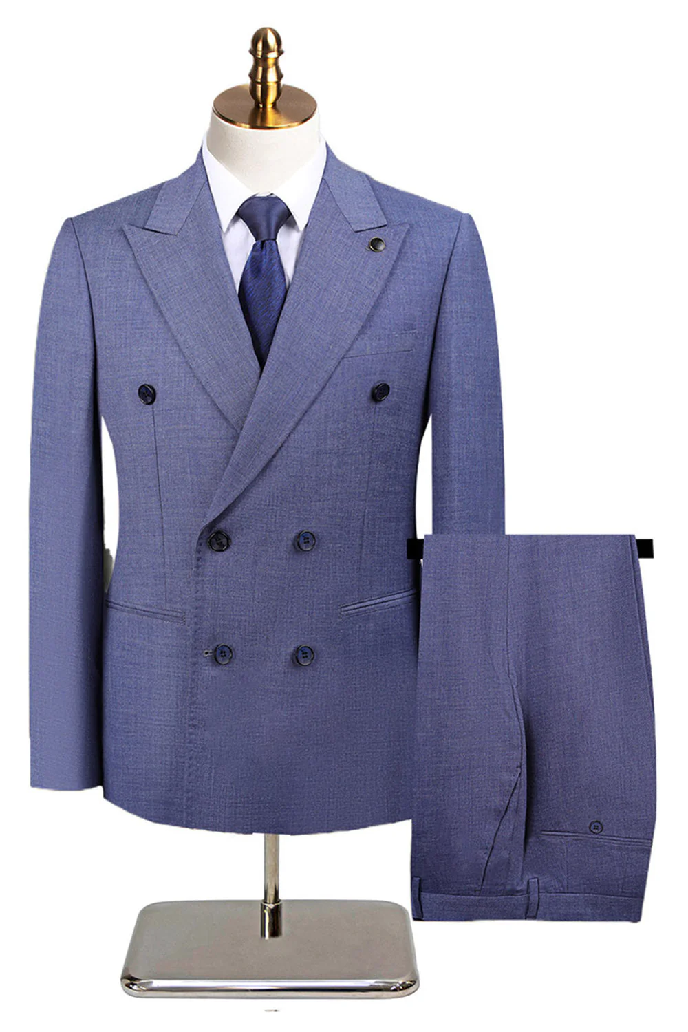 Grey Green 2 Piece Double Breasted Peak Lapel Men's Formal Suits - Image 9