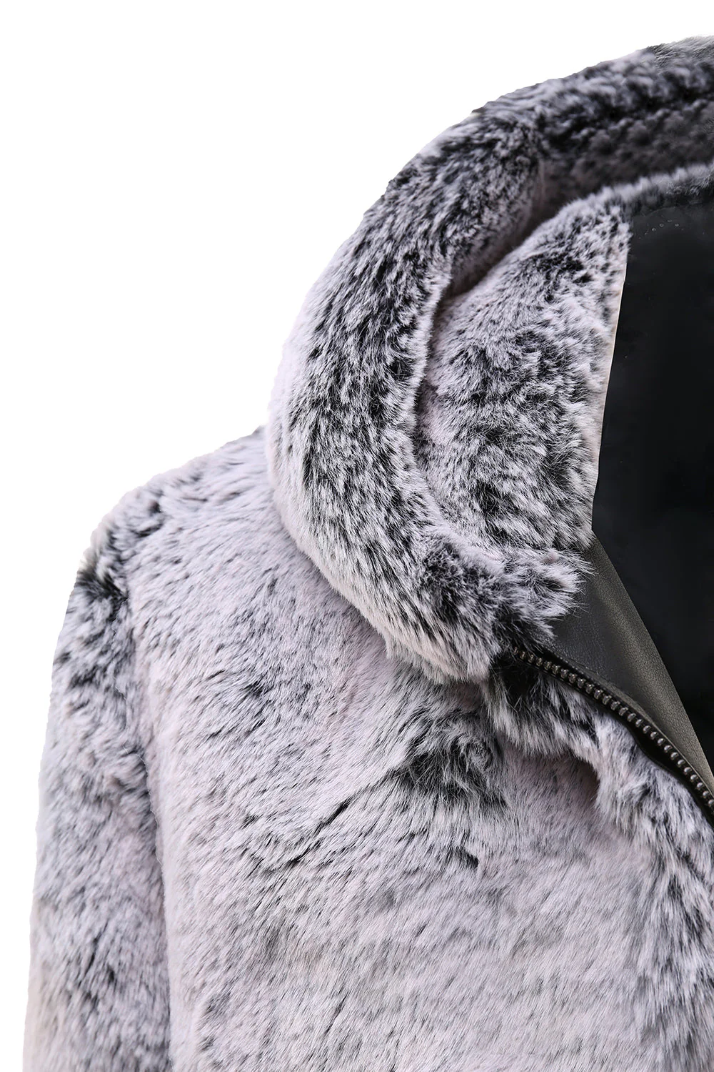 Grey Hooded Midi Men's Shearling Coat - Image 5