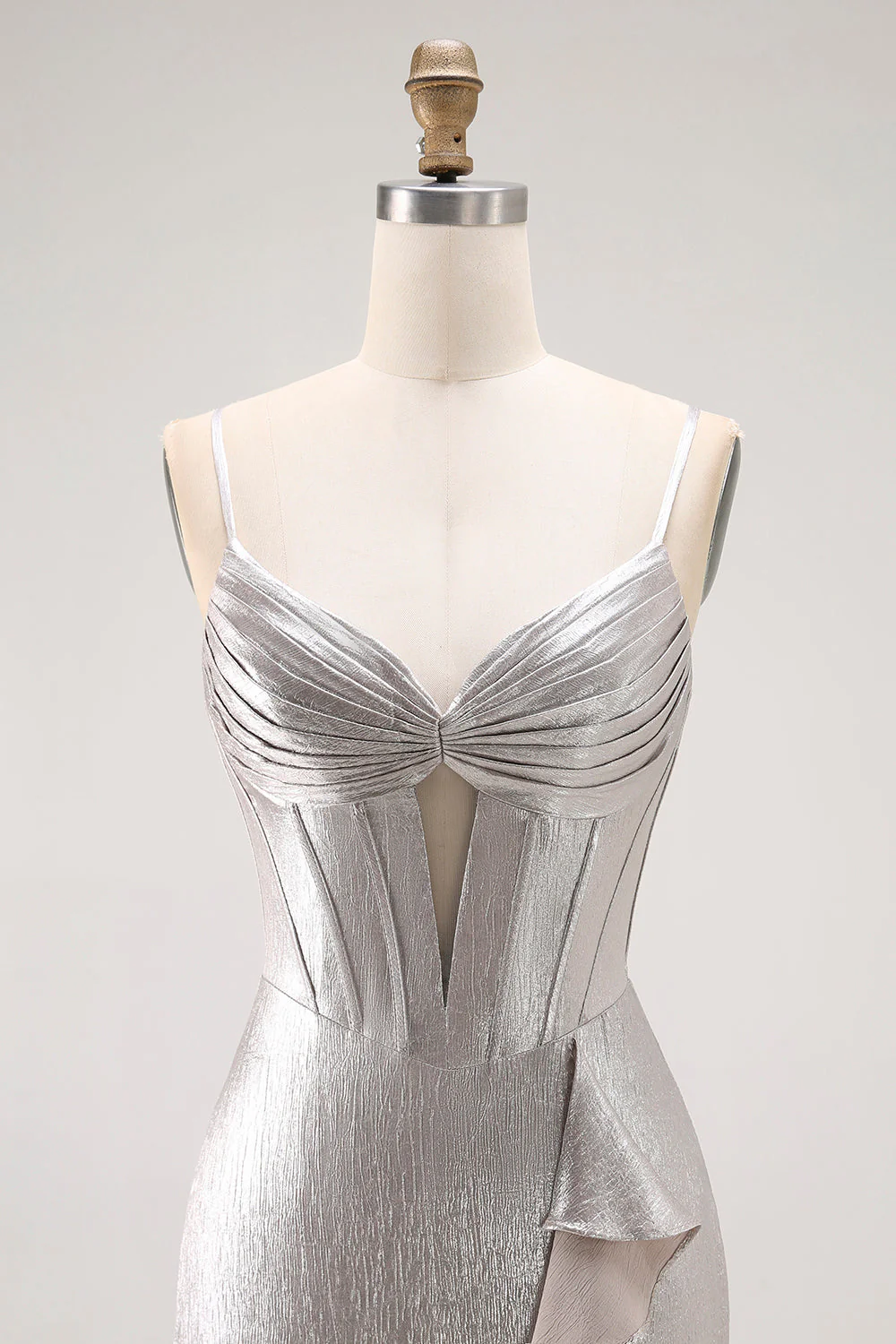 Grey Mermaid Beaded Corset Tiered Pleated Long Prom Dress with Slit - Image 4