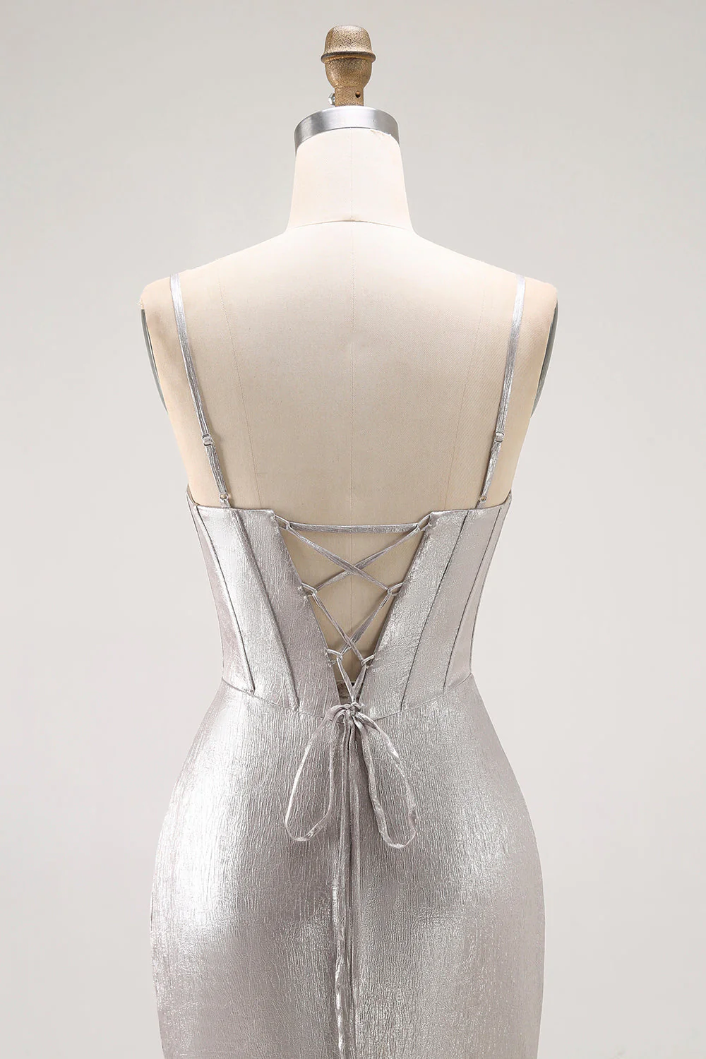 Grey Mermaid Beaded Corset Tiered Pleated Long Prom Dress with Slit - Image 6