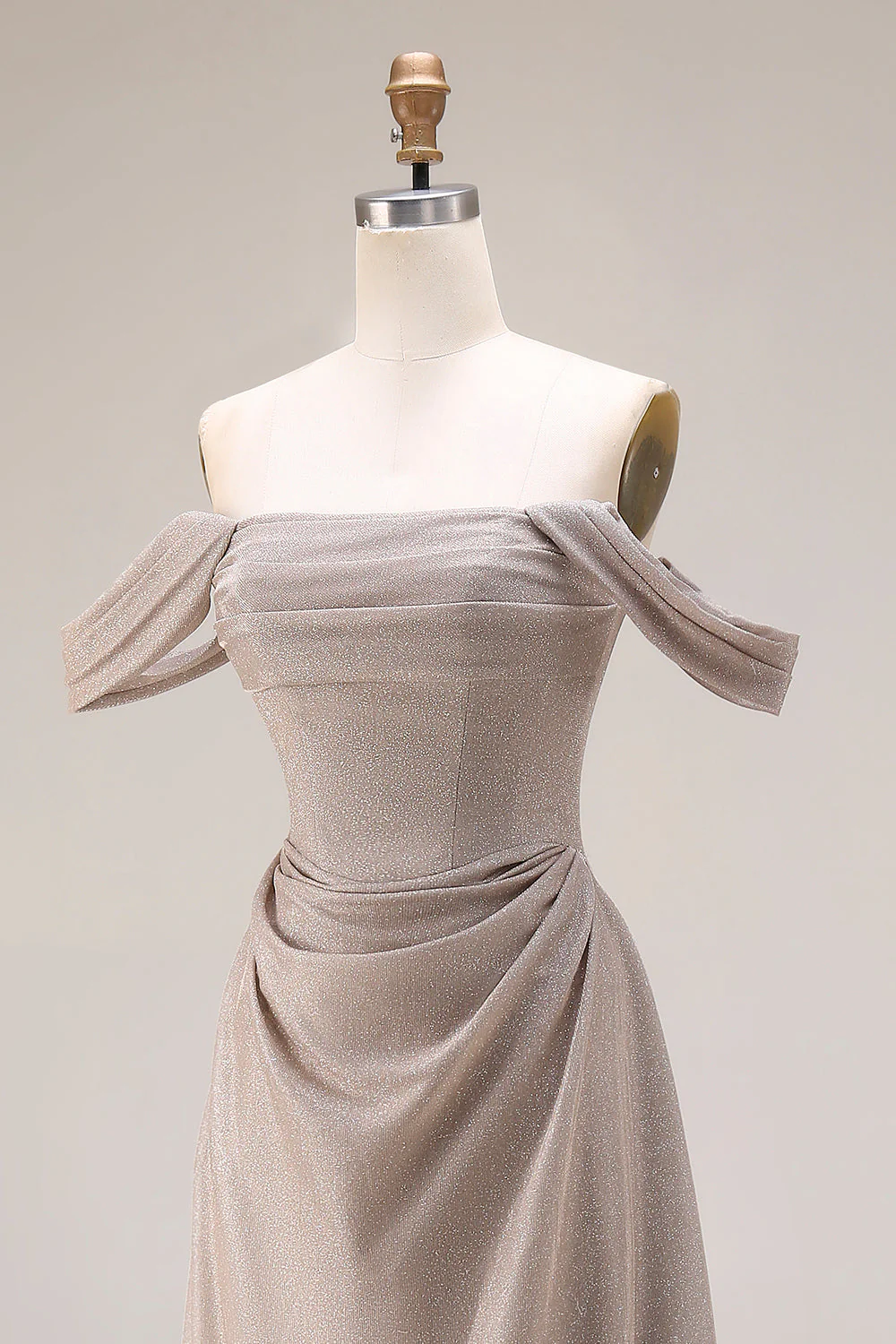 Grey Off The Shoulder Ruched Long Prom Dress with Lace Up Back - Image 6