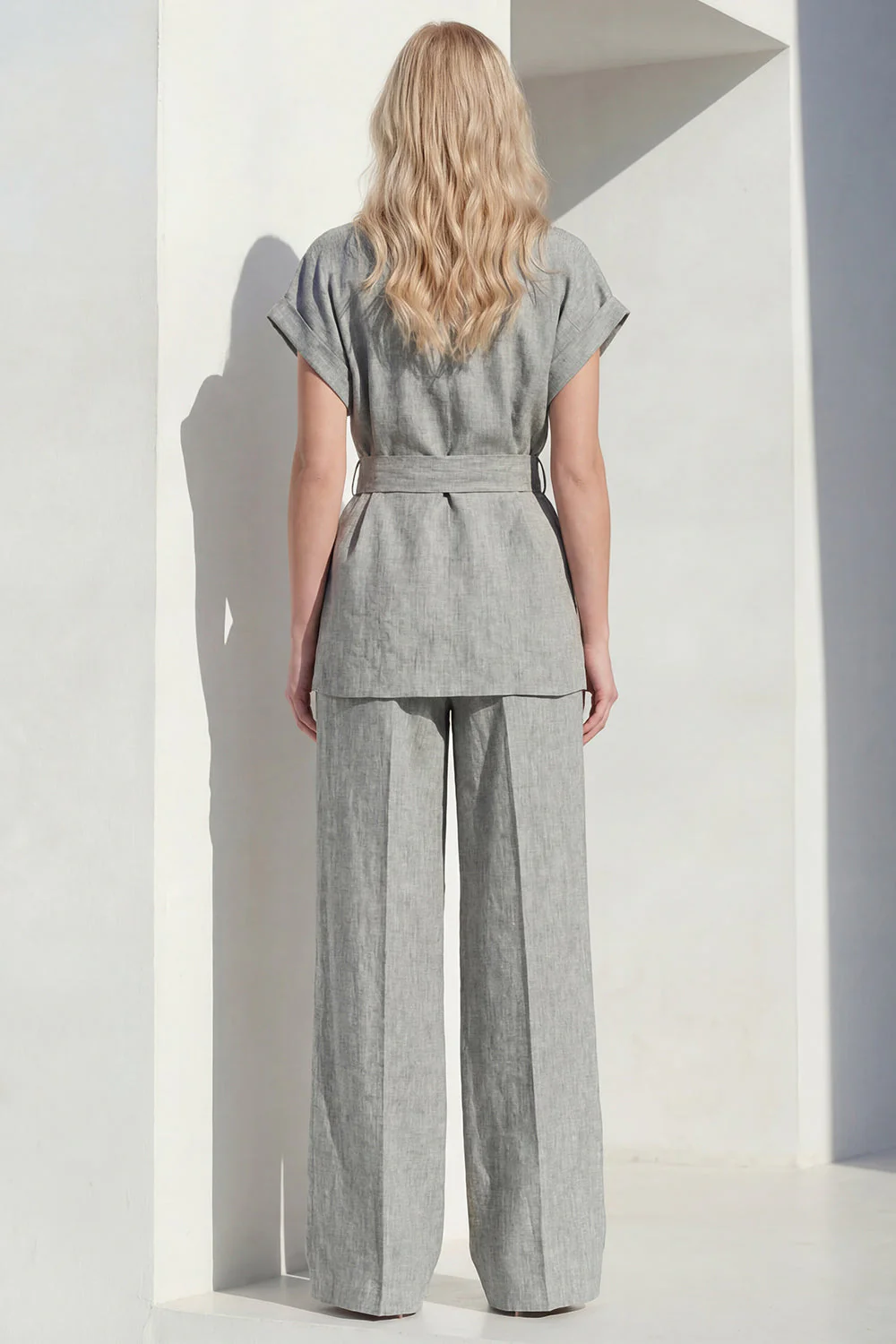 Grey 2 Piece Lapel Women's Suits with Belt - Image 2