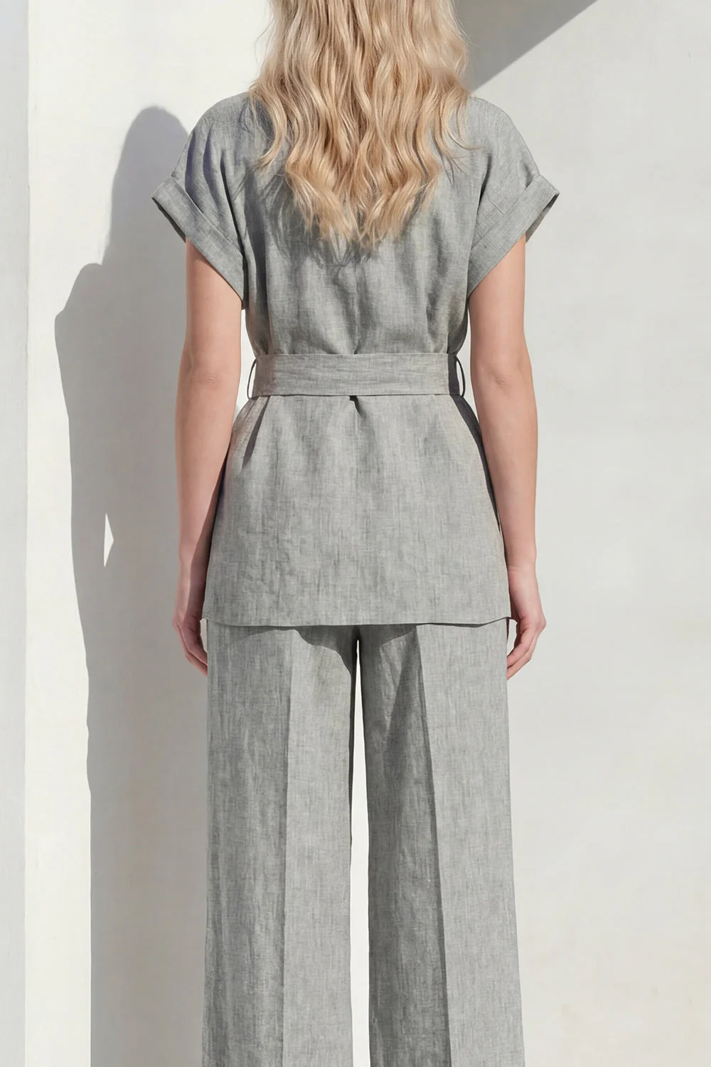 Grey 2 Piece Lapel Women's Suits with Belt - Image 4