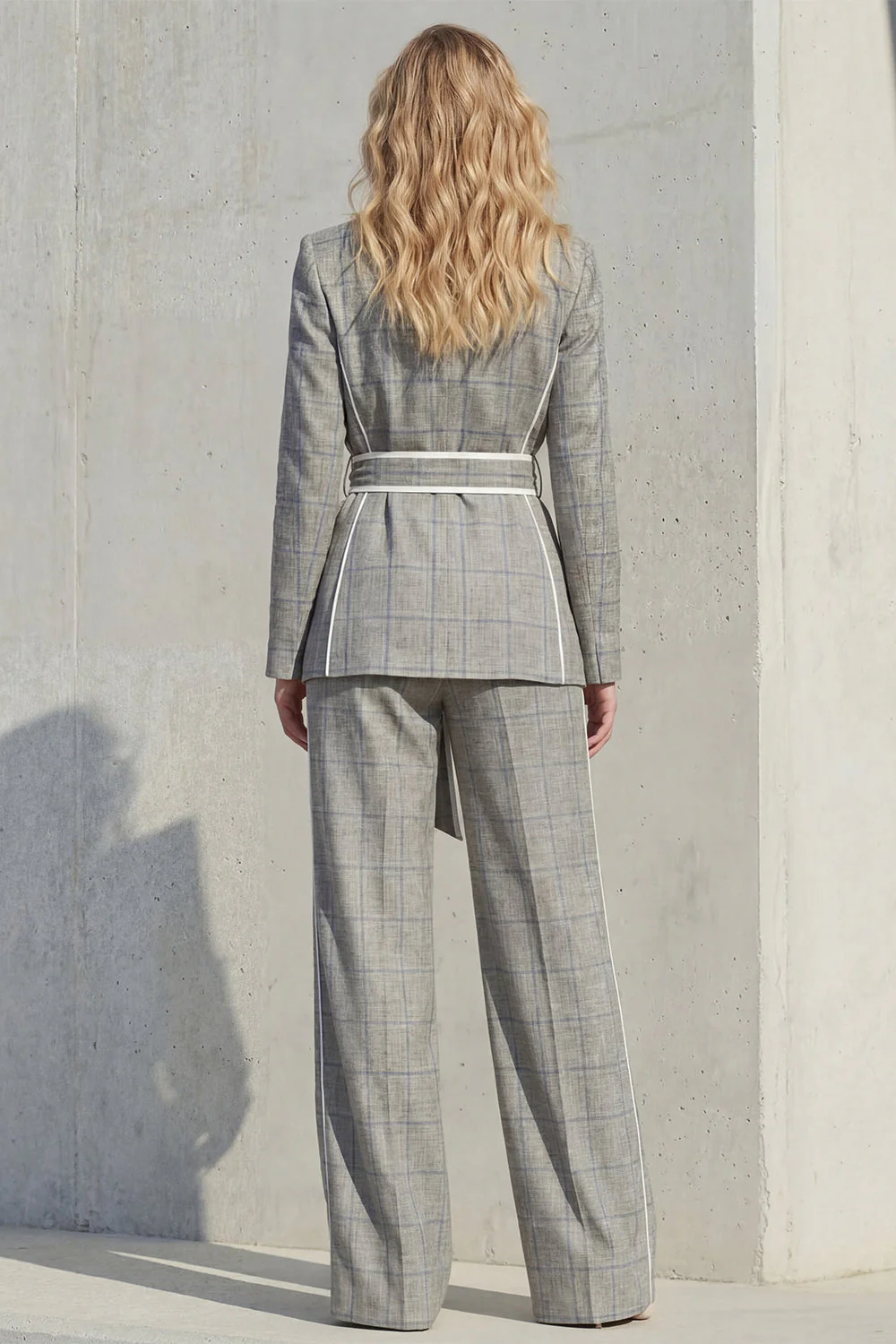 Grey Peak Lapel 2 Piece Women Suits with Belt - Image 2