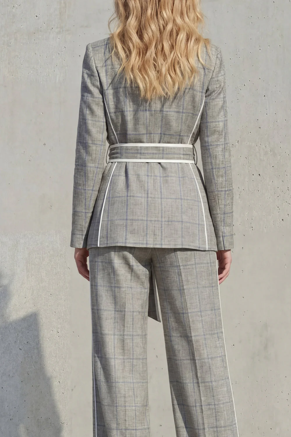 Grey Peak Lapel 2 Piece Women Suits with Belt - Image 4