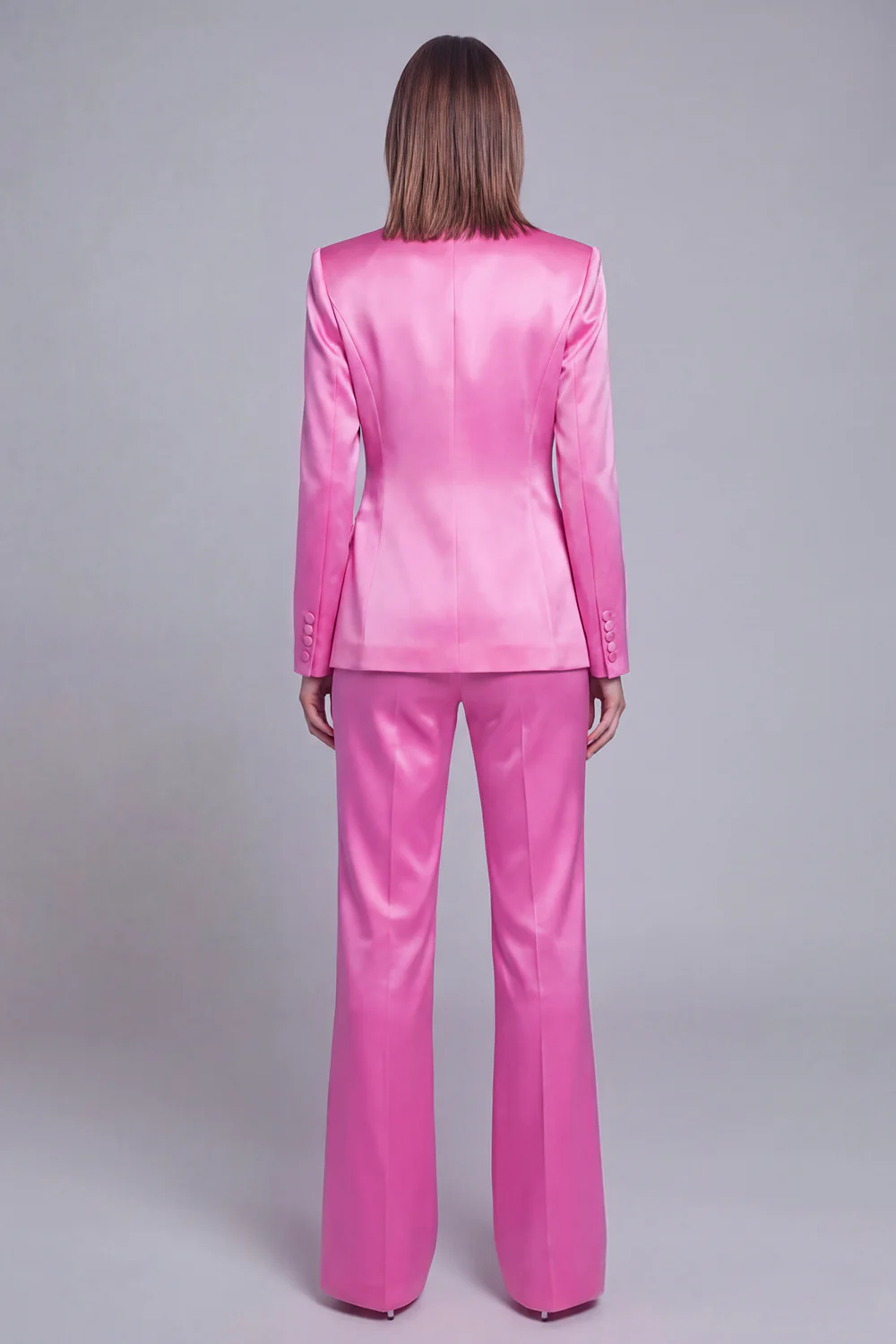 Grey Pink Peak Lapel Satin Slim Fit Women Suits - Image 12