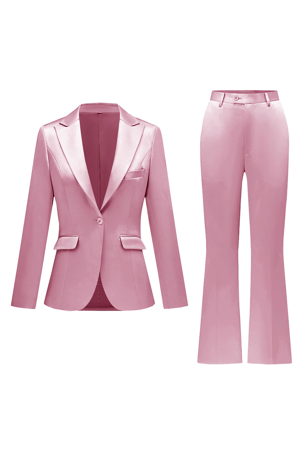 Grey Pink Peak Lapel Satin Slim Fit Women Suits - Image 21