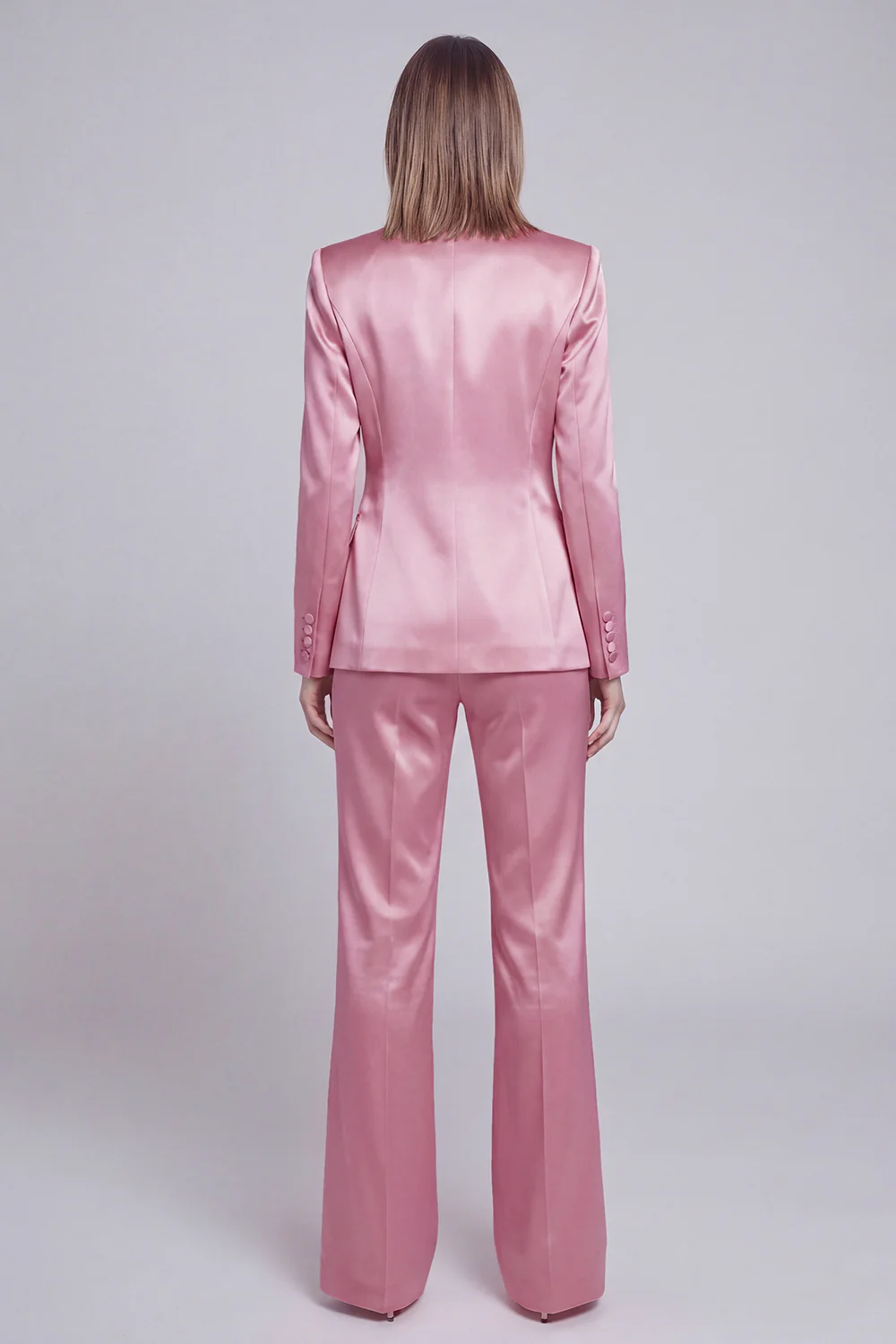 Grey Pink Peak Lapel Satin Slim Fit Women Suits - Image 24