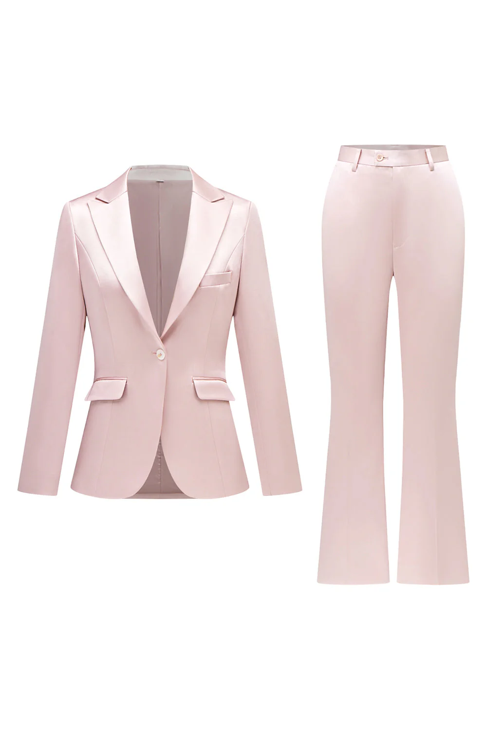 Grey Pink Peak Lapel Satin Slim Fit Women Suits - Image 3