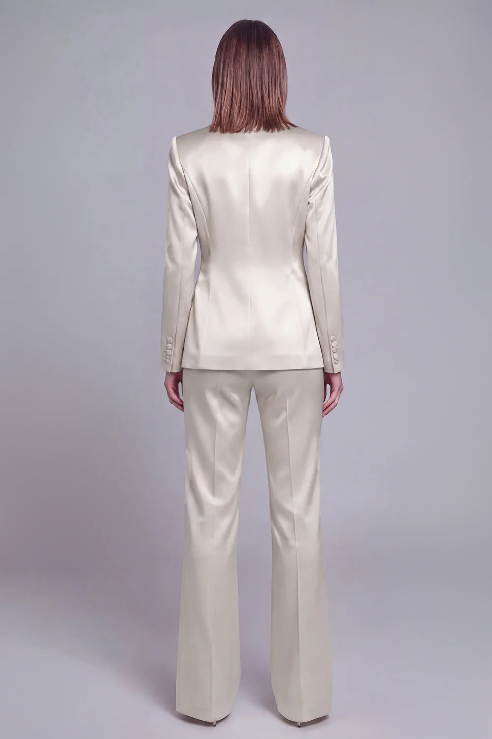 Grey Pink Peak Lapel Satin Slim Fit Women Suits - Image 38