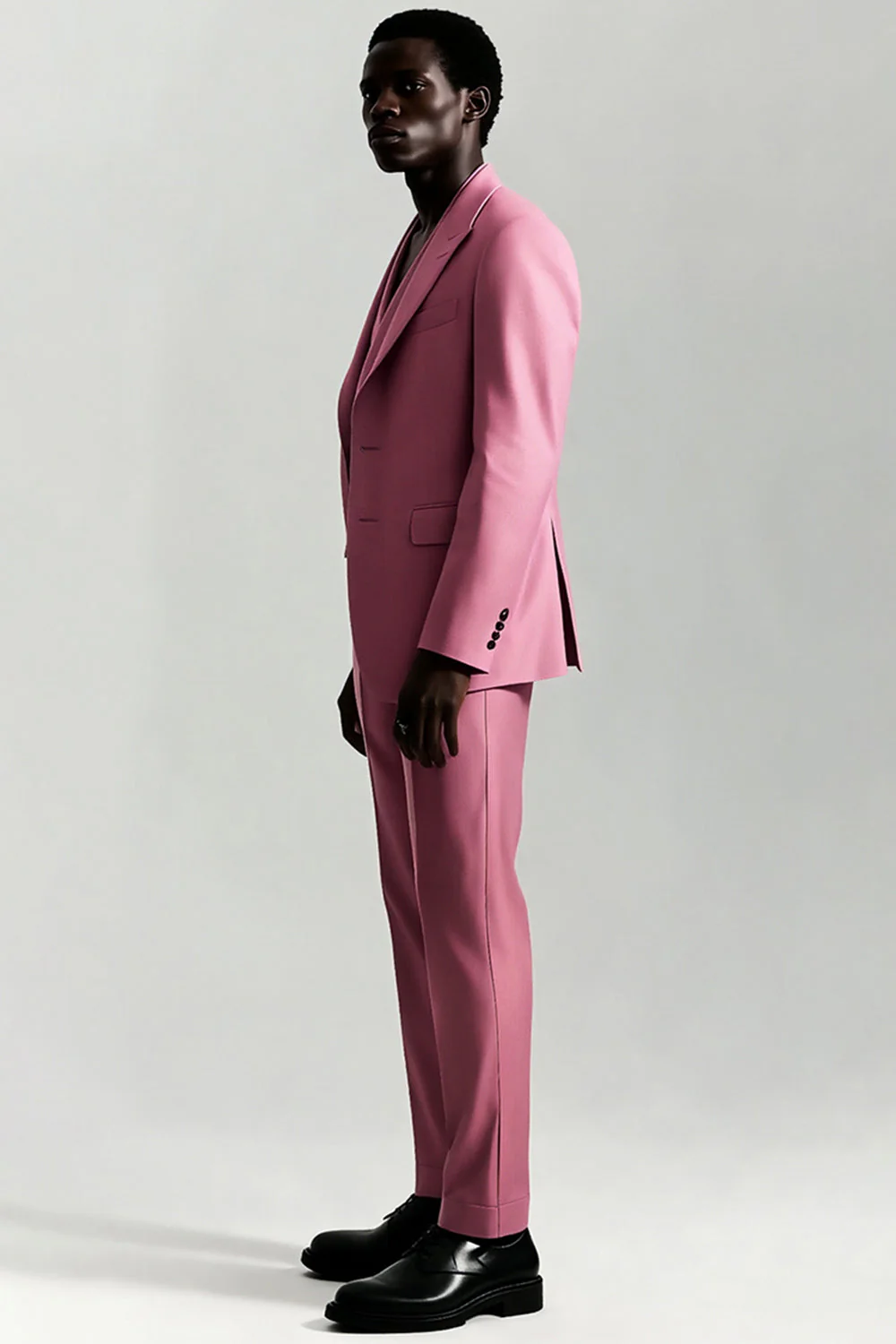 Grey Pink Peak Lapel Single Breasted 3-Piece Men Formal Suits - Image 3