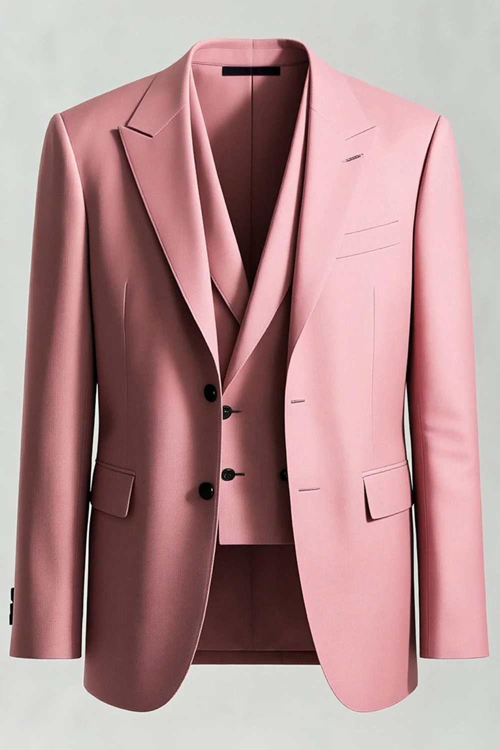 Grey Pink Peak Lapel Single Breasted 3-Piece Men Formal Suits - Image 4