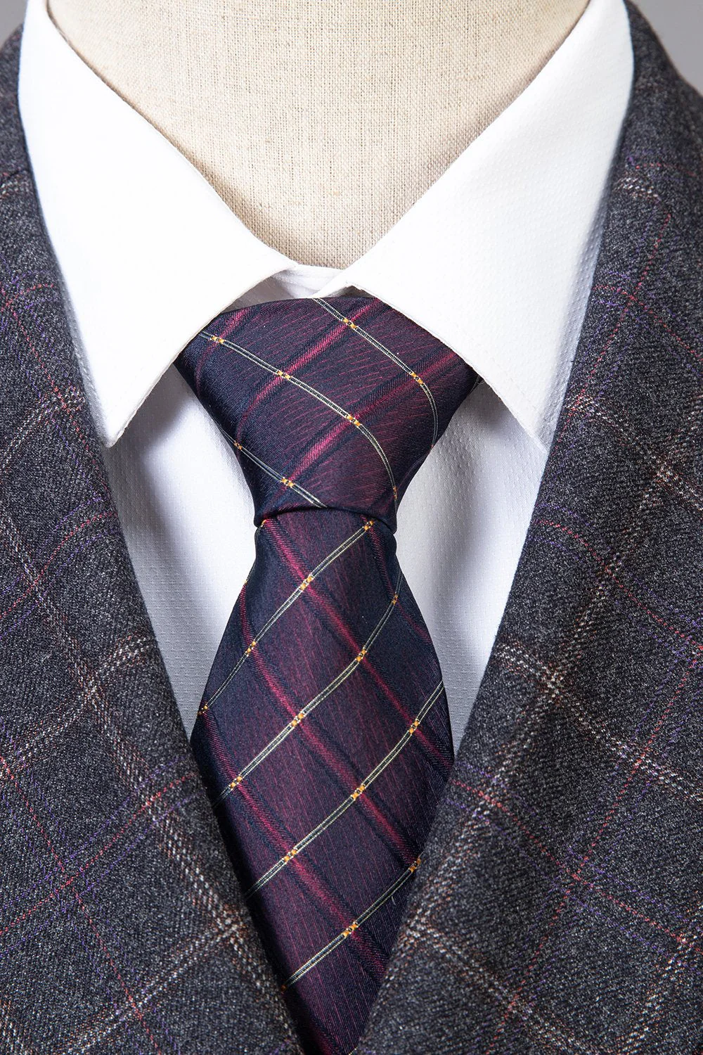 Grey Plaid Double-Breasted 2-Piece Men's Suit - Image 3