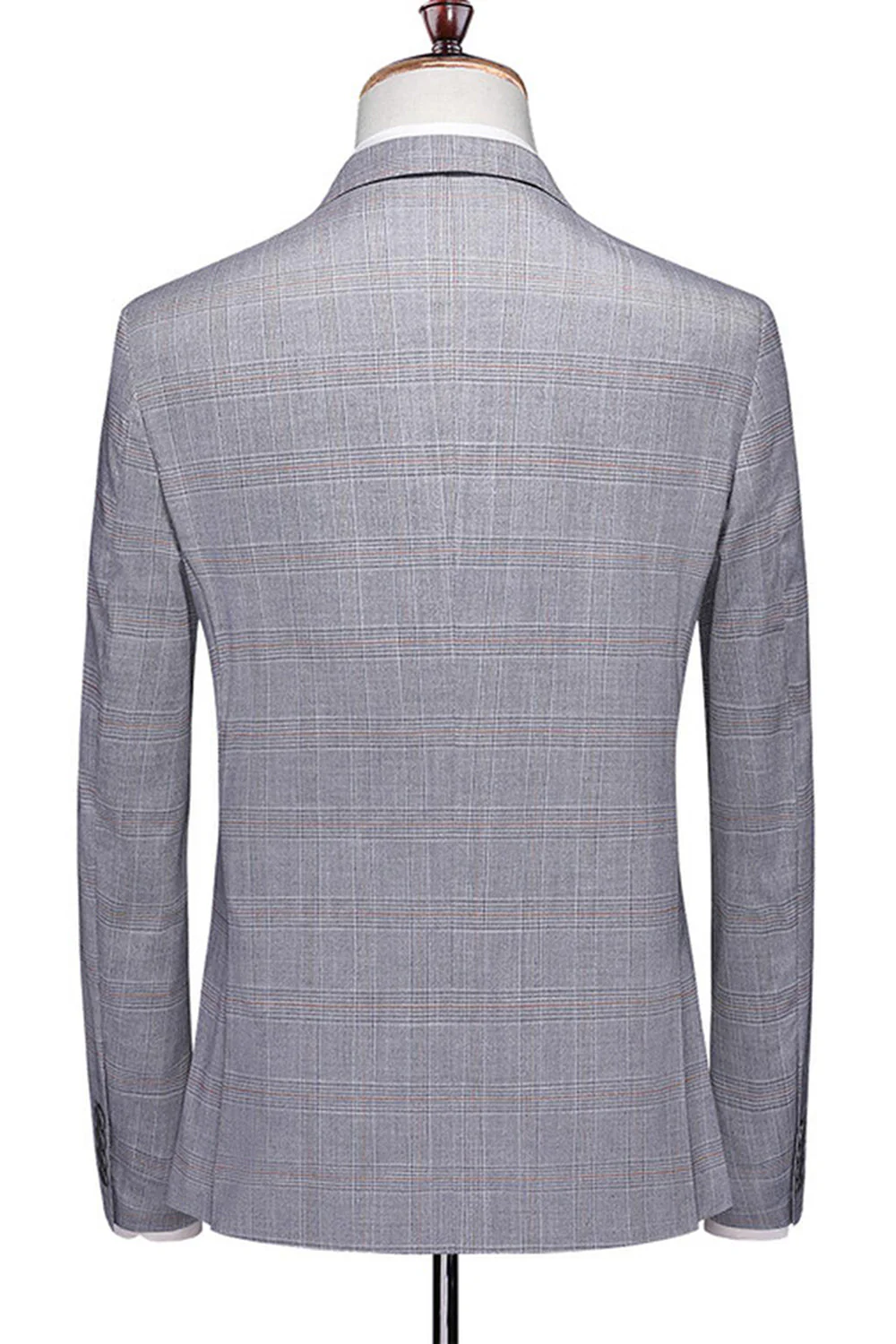 Grey Plaid Notched Lapel 3 Pieces Men's Formal Suits - Image 2