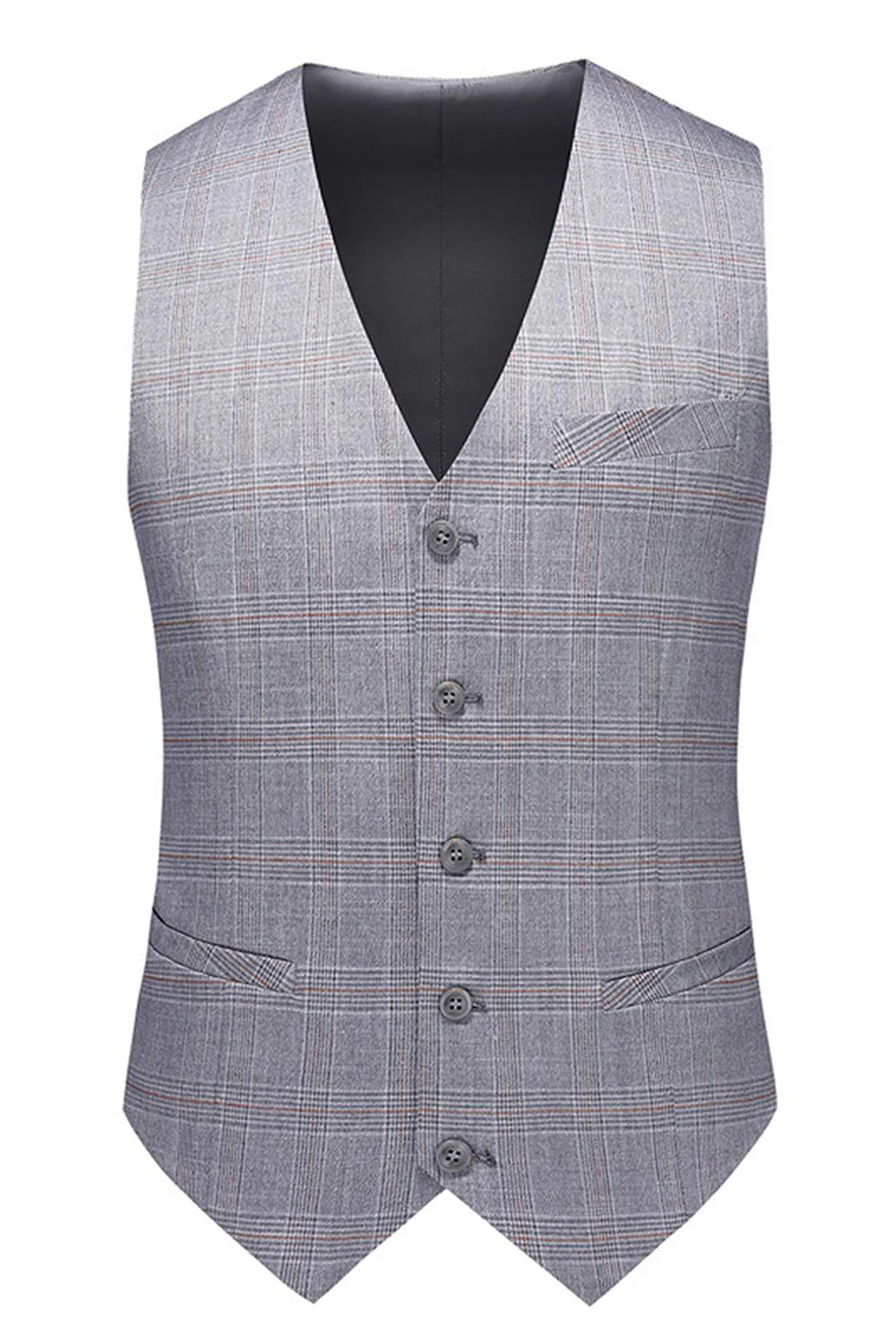 Grey Plaid Notched Lapel 3 Pieces Men's Formal Suits - Image 3