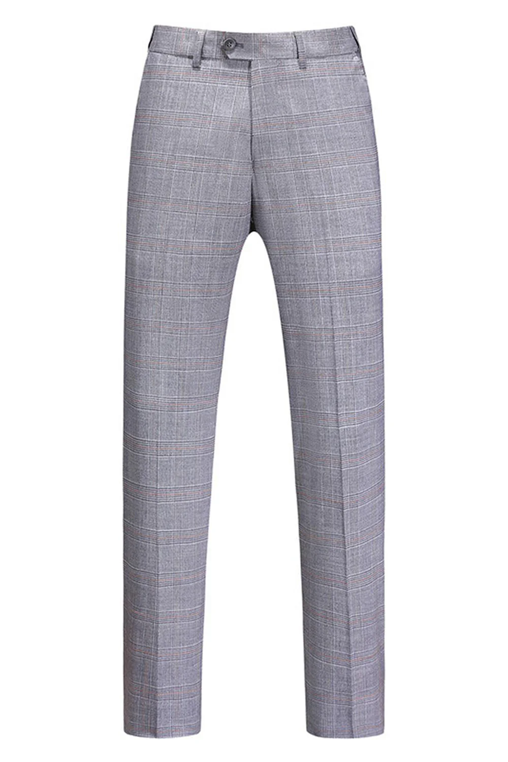 Grey Plaid Notched Lapel 3 Pieces Men's Formal Suits - Image 4