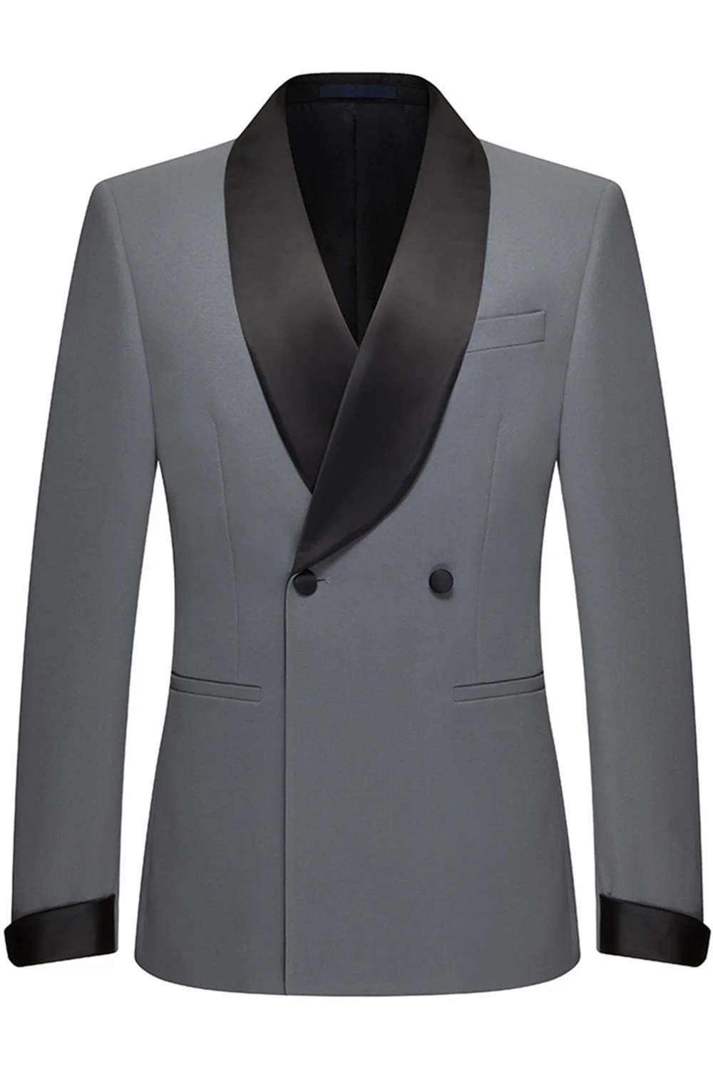 Grey Slim Fit Shawl Lapel 2 Piece Men's Suits - Image 2