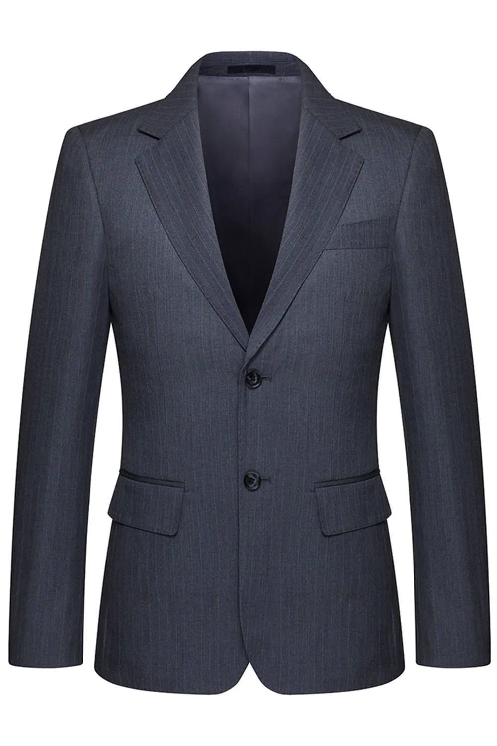 Grey Striped Notched Lapel 3 Piece Men's Suits - Image 2