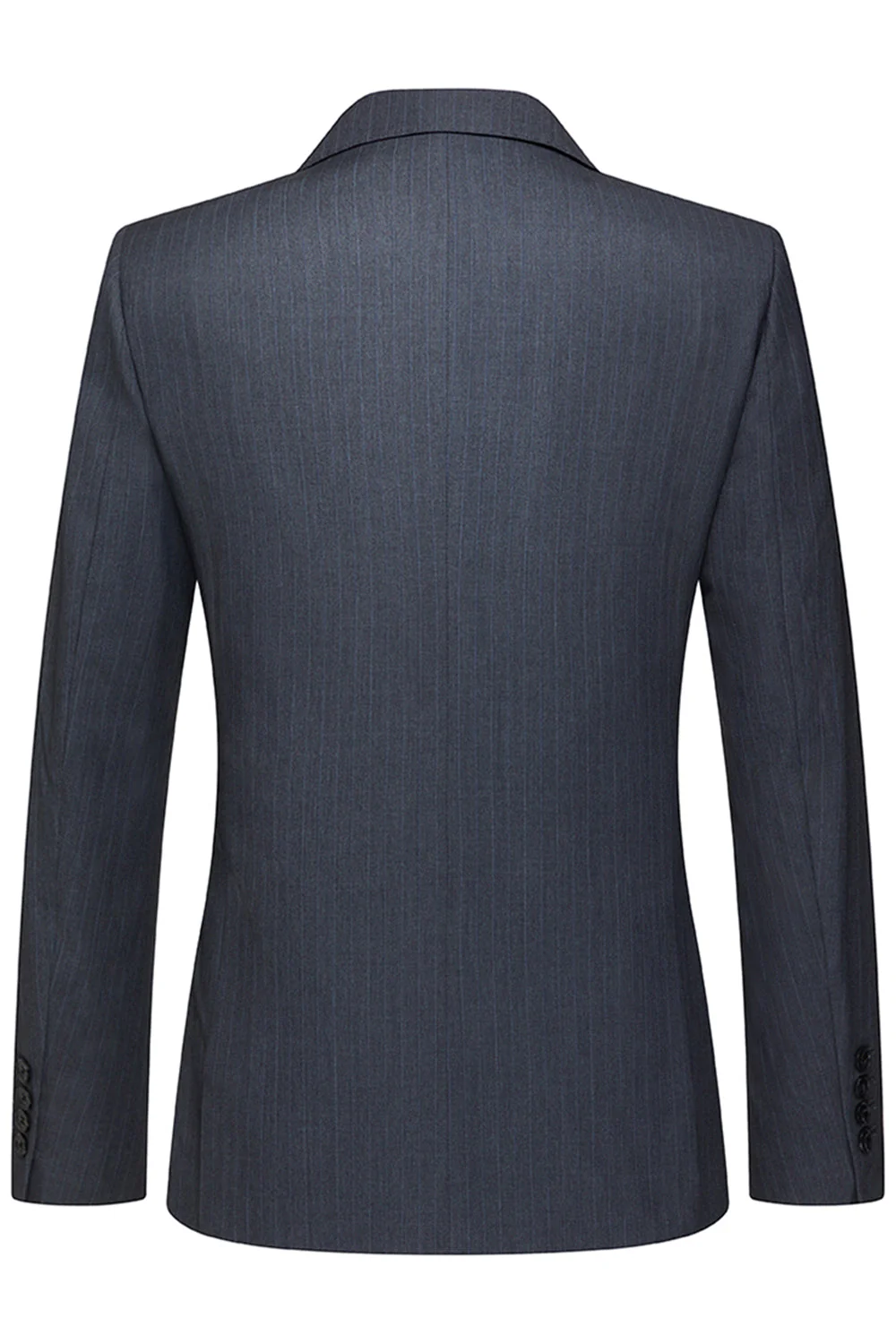 Grey Striped Notched Lapel 3 Piece Men's Suits - Image 3