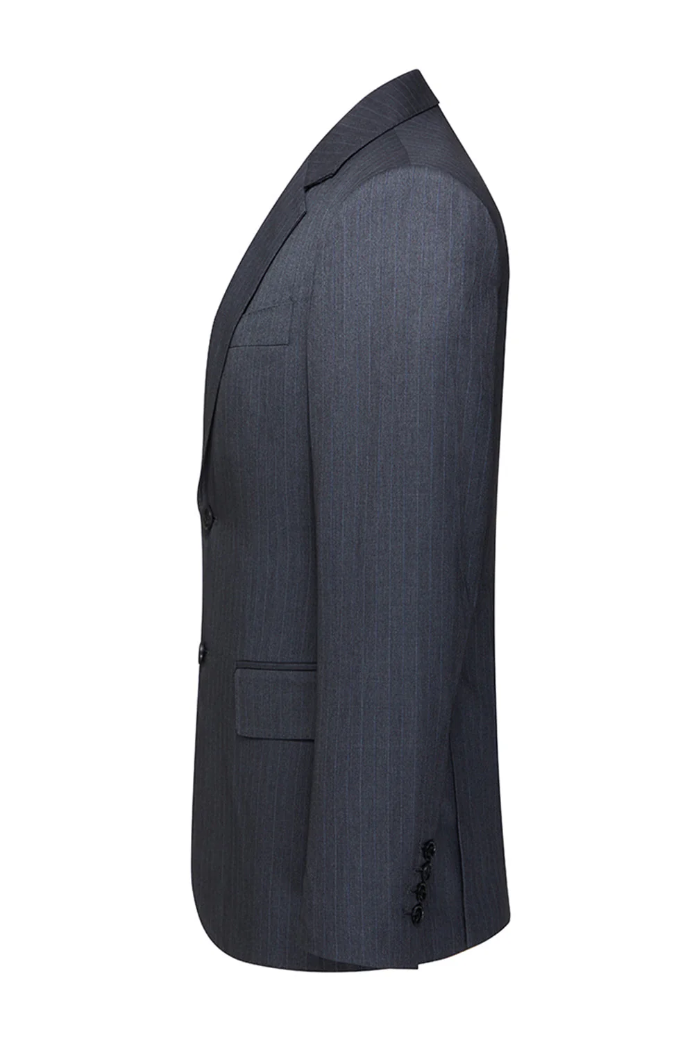 Grey Striped Notched Lapel 3 Piece Men's Suits - Image 4
