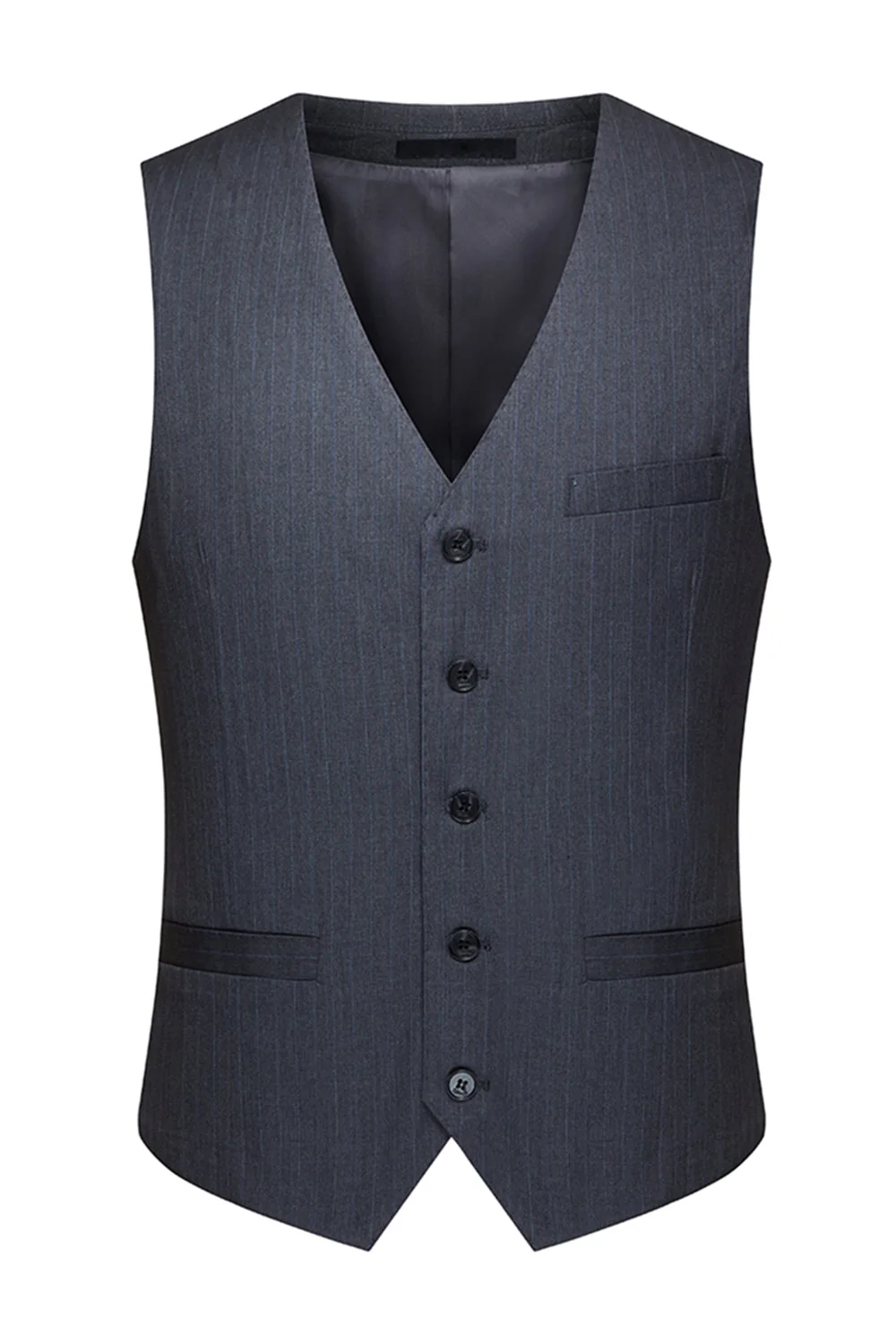 Grey Striped Notched Lapel 3 Piece Men's Suits - Image 5