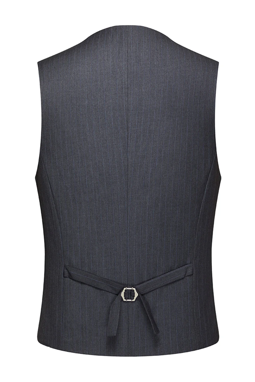 Grey Striped Notched Lapel 3 Piece Men's Suits - Image 6