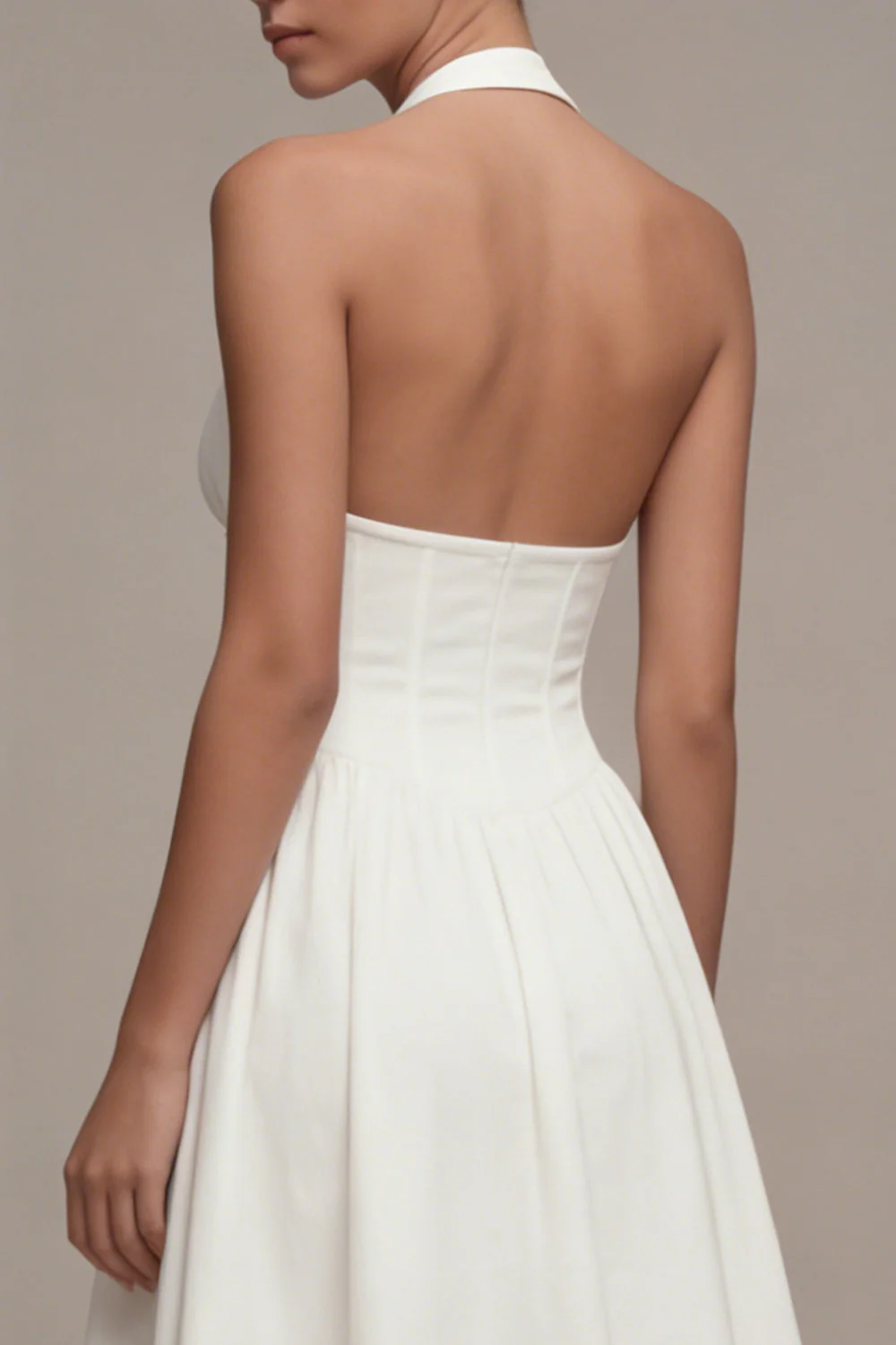 Halter A-Line Corset Cut Out Midi White Bridal Shower Dress - Image 4