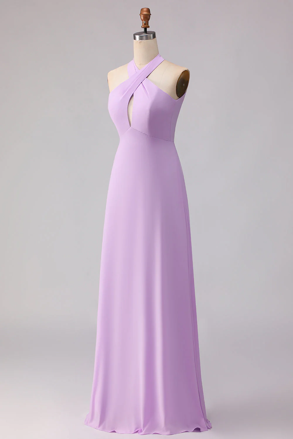Halter A Line Lilac Cut Out Chiffon Long Bridesmaid Dress - Image 3