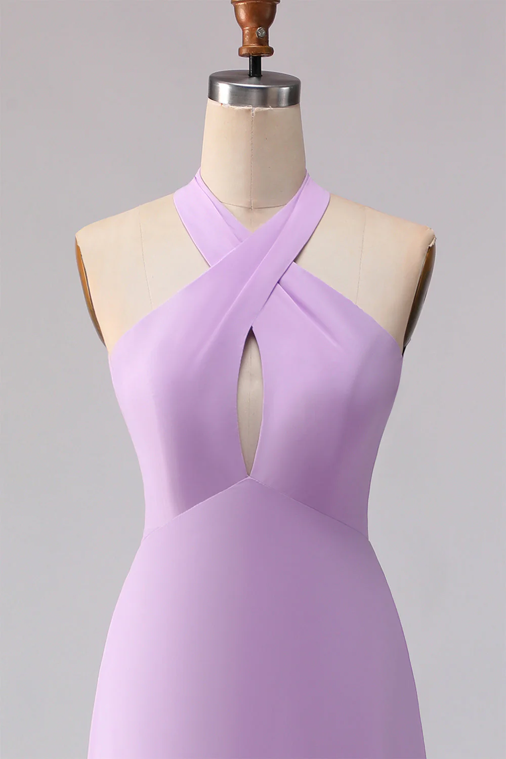 Halter A Line Lilac Cut Out Chiffon Long Bridesmaid Dress - Image 4