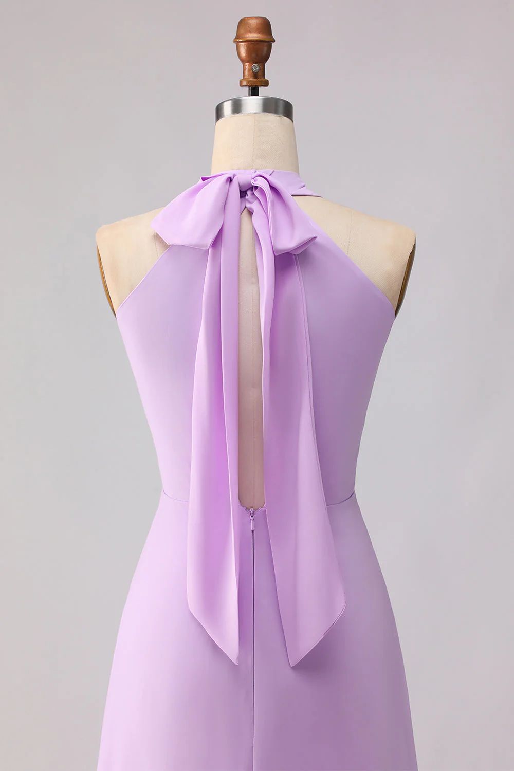 Halter A Line Lilac Cut Out Chiffon Long Bridesmaid Dress - Image 5
