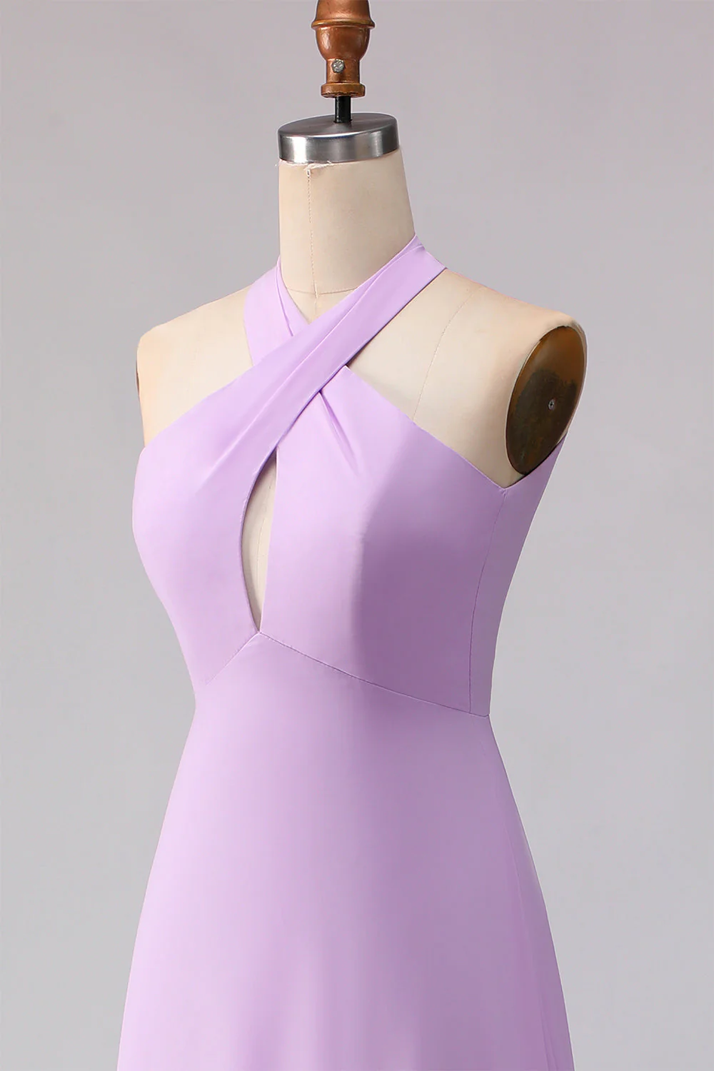 Halter A Line Lilac Cut Out Chiffon Long Bridesmaid Dress - Image 6