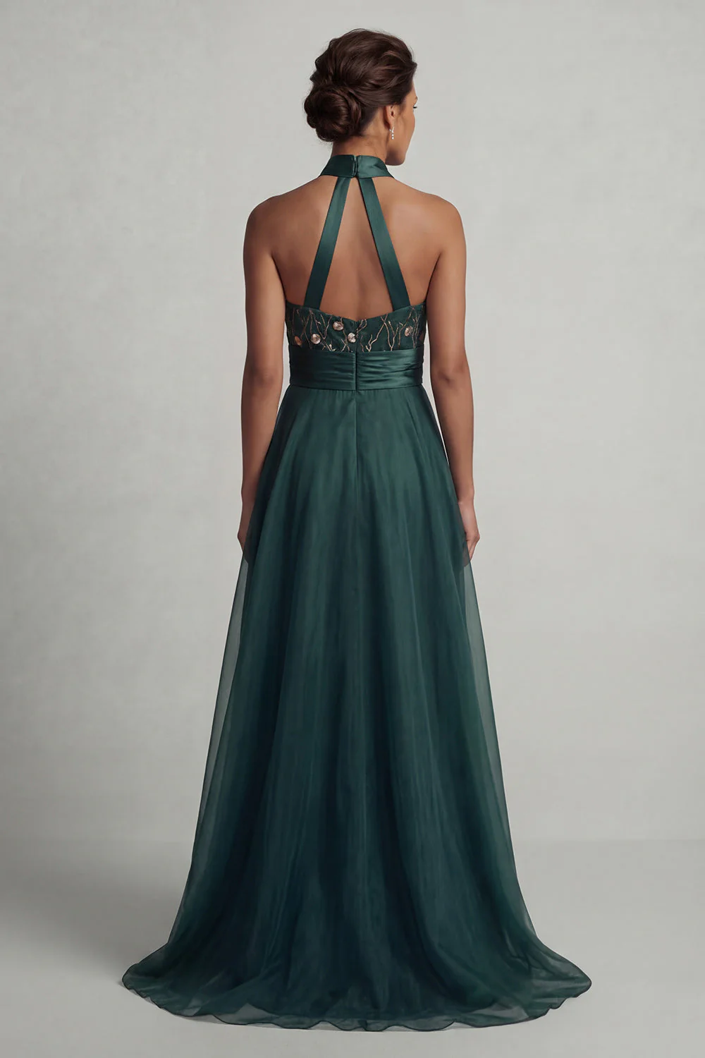Halter A Line Long Dark Green Mother of the Bride Dress - Image 2