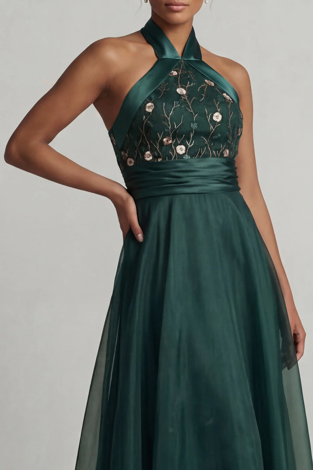 Halter A Line Long Dark Green Mother of the Bride Dress - Image 4