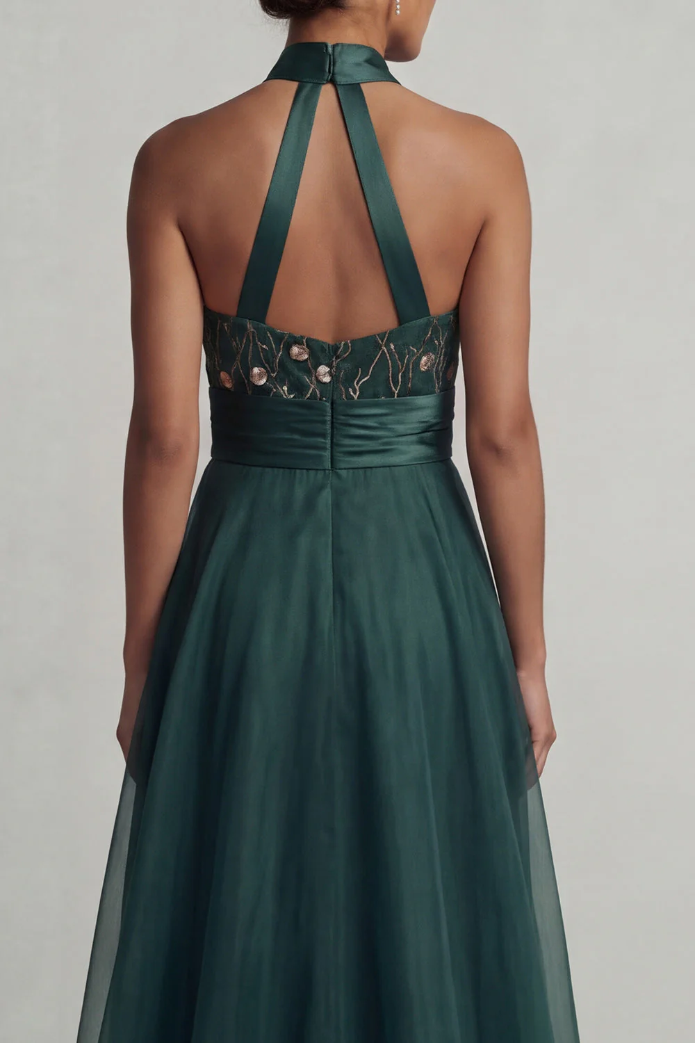 Halter A Line Long Dark Green Mother of the Bride Dress - Image 5