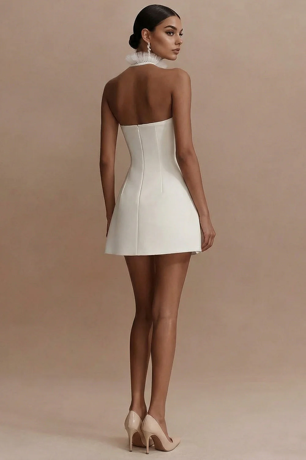 Halter A-Line Ruched Little White Dress - Image 2