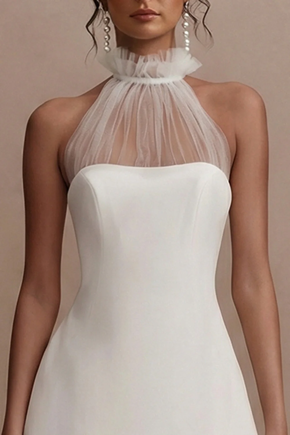 Halter A-Line Ruched Little White Dress - Image 3