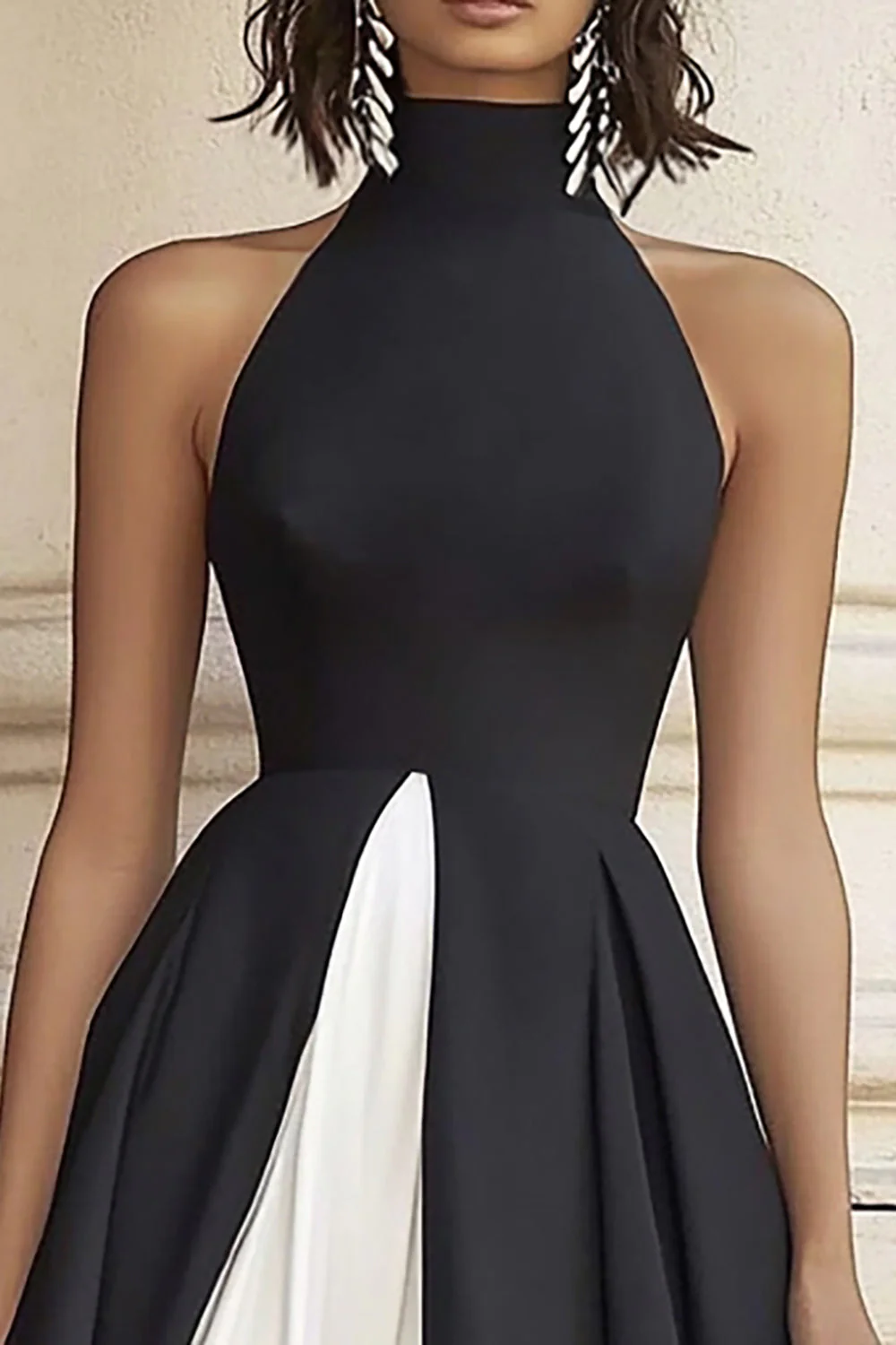 Halter A Line Ruffled Long Black Tie Dress - Image 2