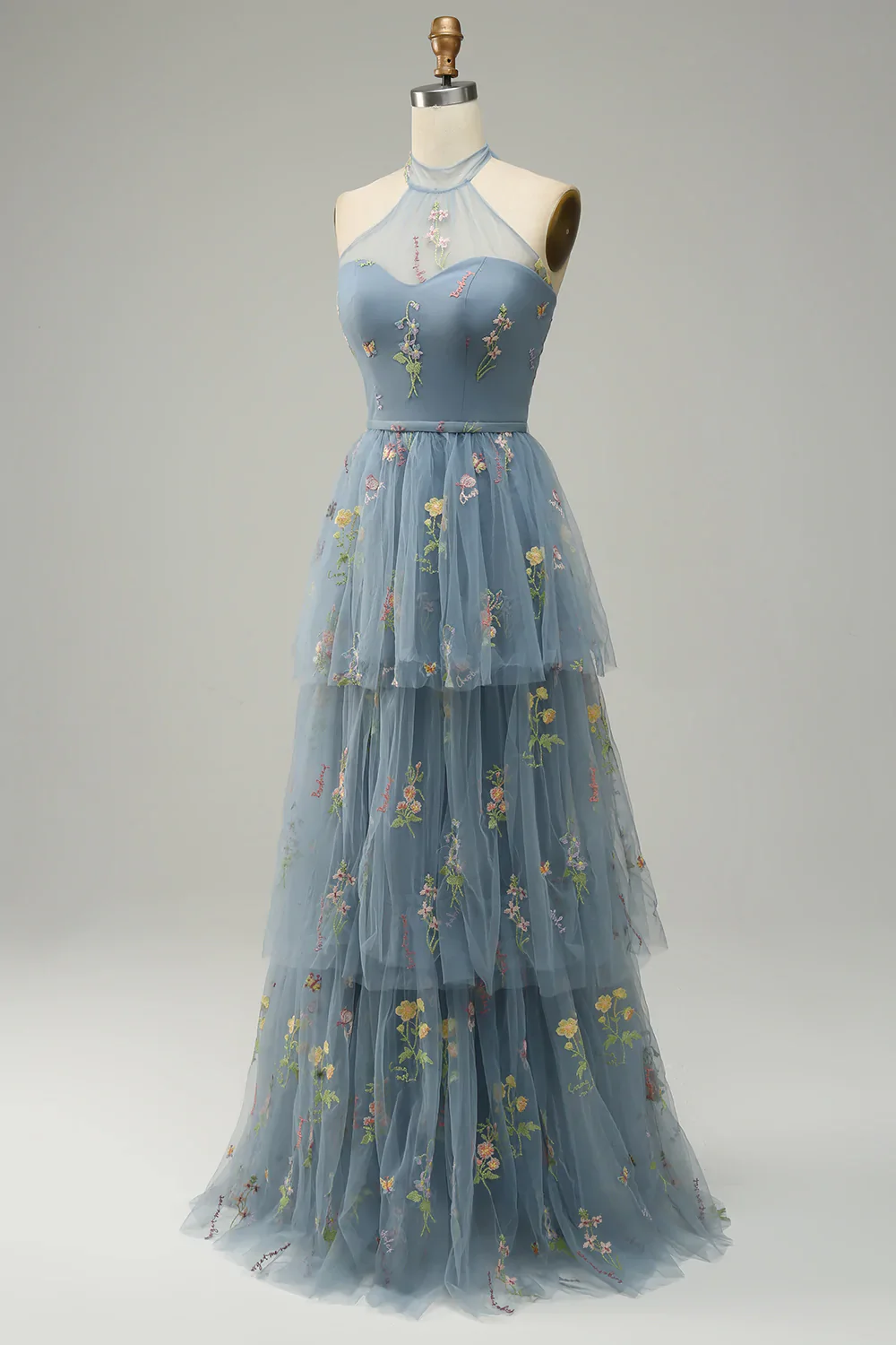 Halter A Line Tulle Prom Dress with Embroidery - Image 3