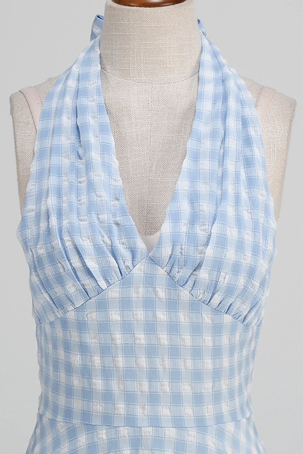Halter Blue Plaid 1950s Dress With Bow - Image 4