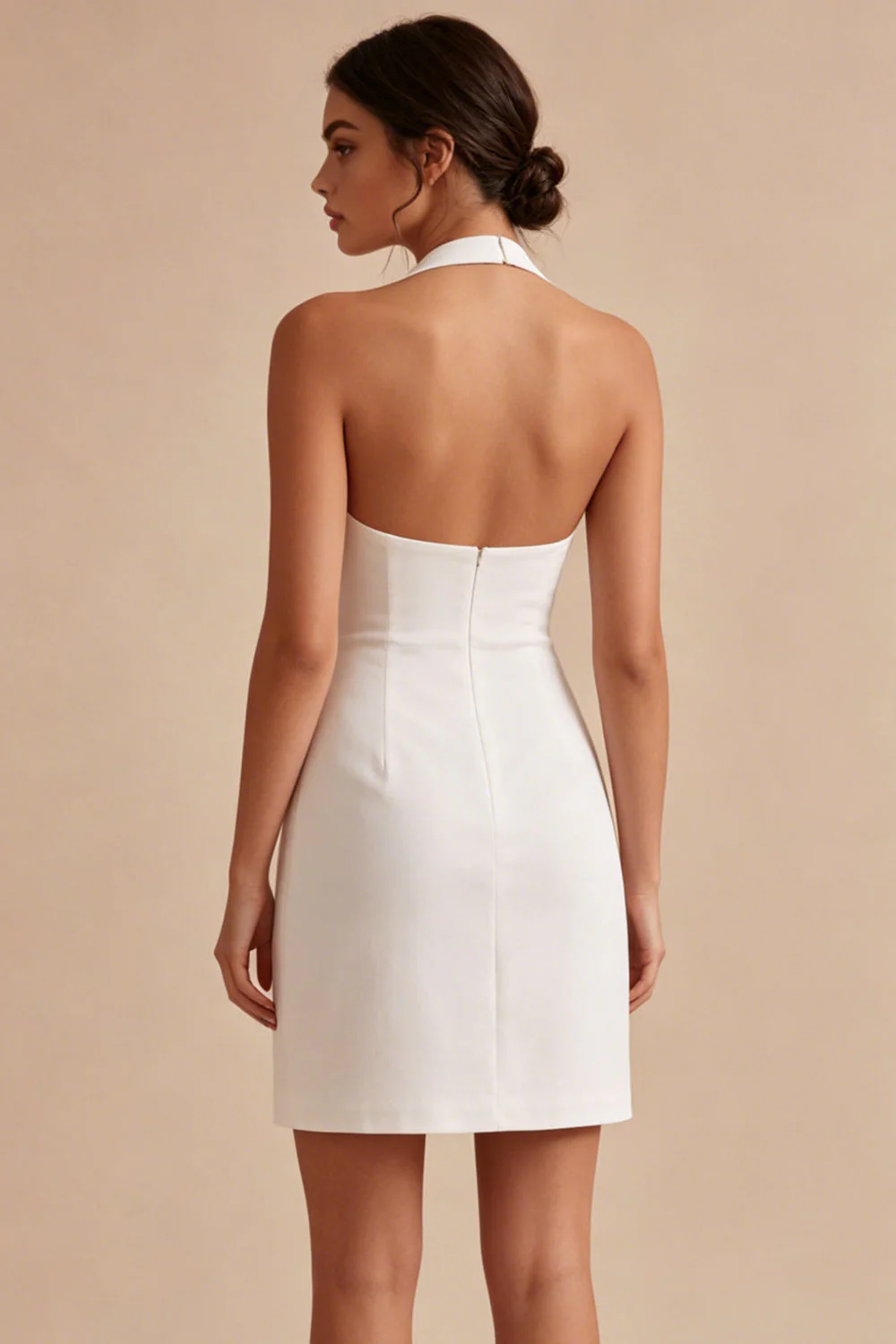 White Halter Bodycon Ruched Graduation Dress - Image 2