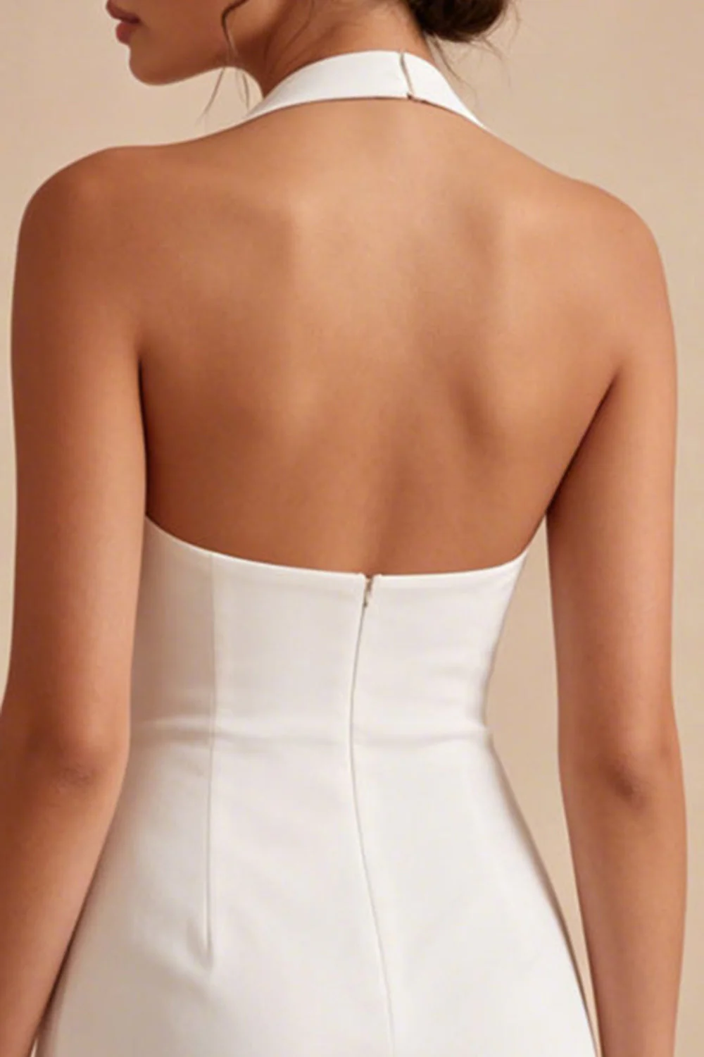 White Halter Bodycon Ruched Graduation Dress - Image 4