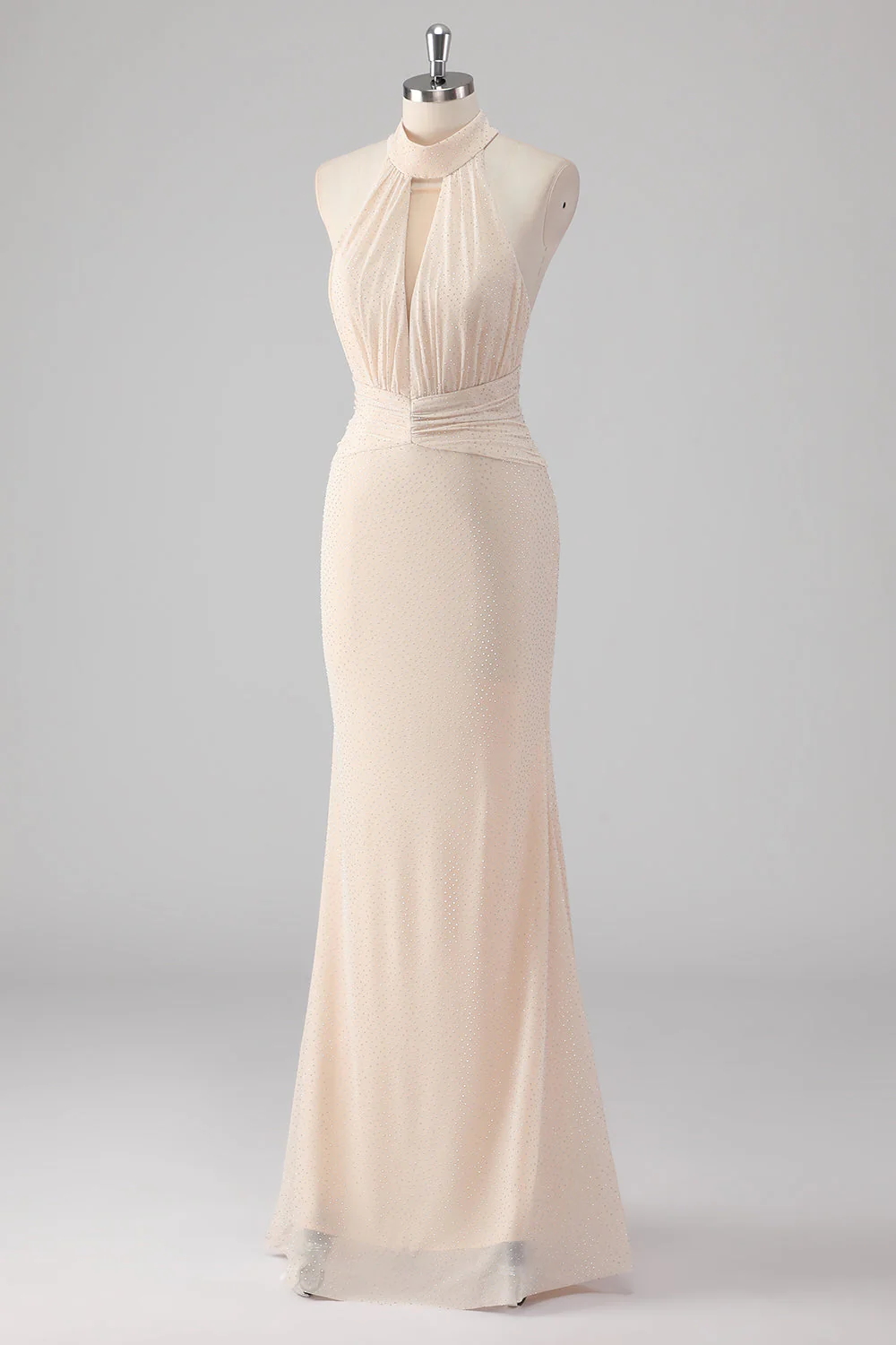 Halter Cream Mermaid Cut Out Long Formal Dress - Image 3