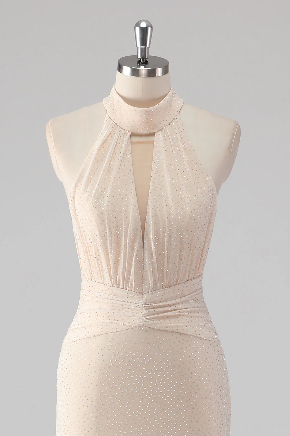 Halter Cream Mermaid Cut Out Long Formal Dress - Image 4
