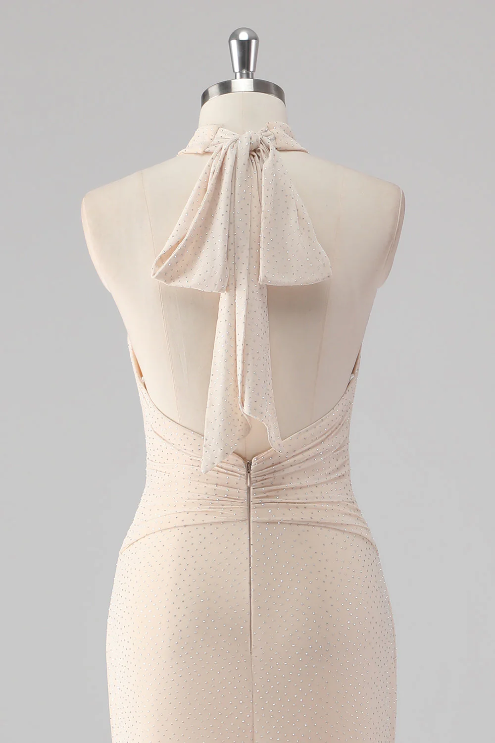 Halter Cream Mermaid Cut Out Long Formal Dress - Image 5