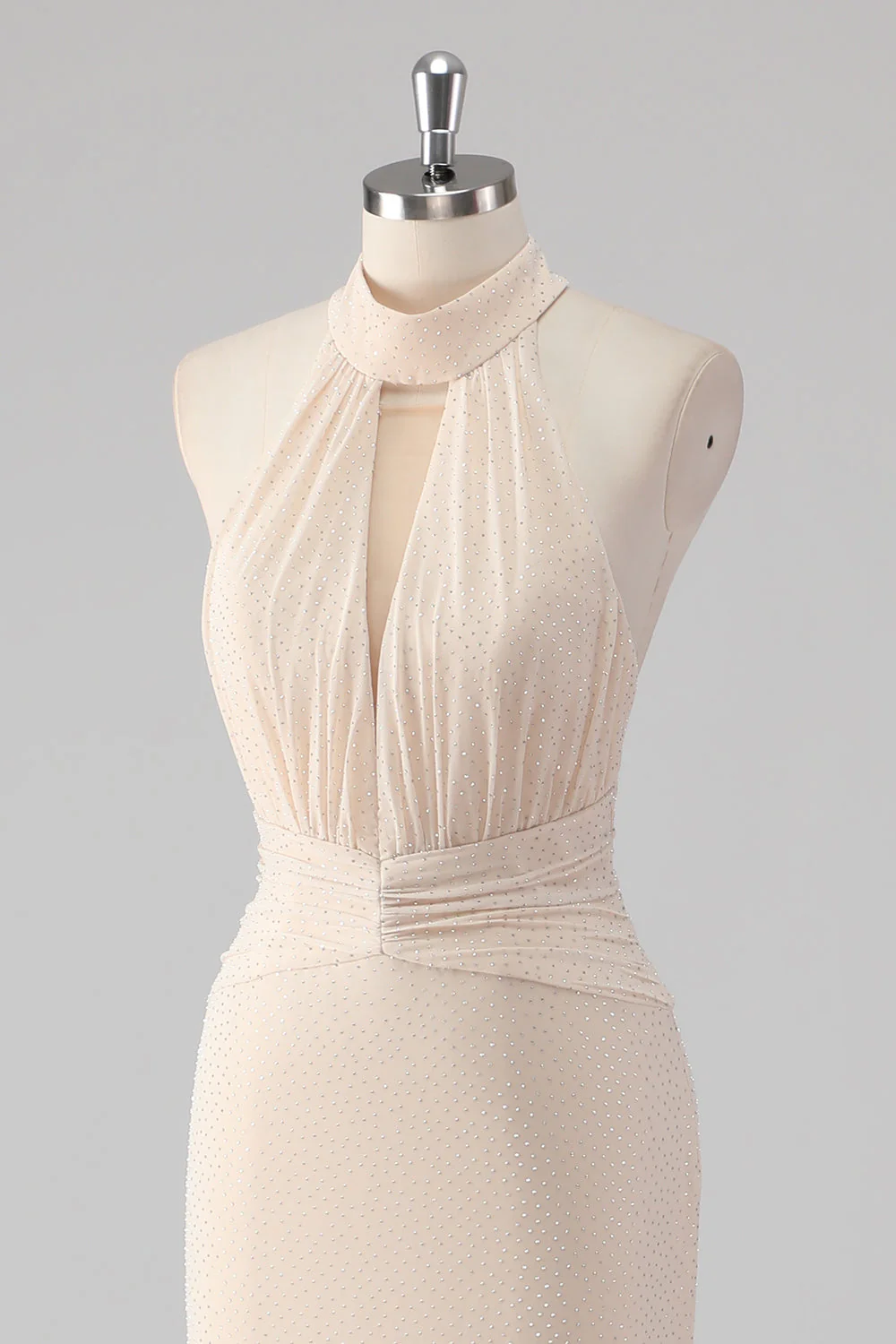Halter Cream Mermaid Cut Out Long Formal Dress - Image 6