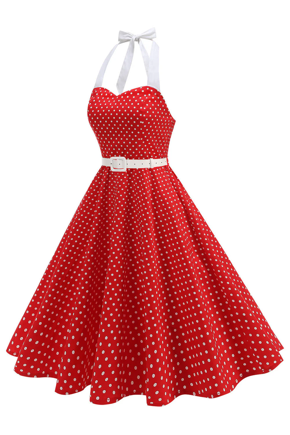 Halter Polka Dots Light Blue A Line 1950s Dress - Image 11